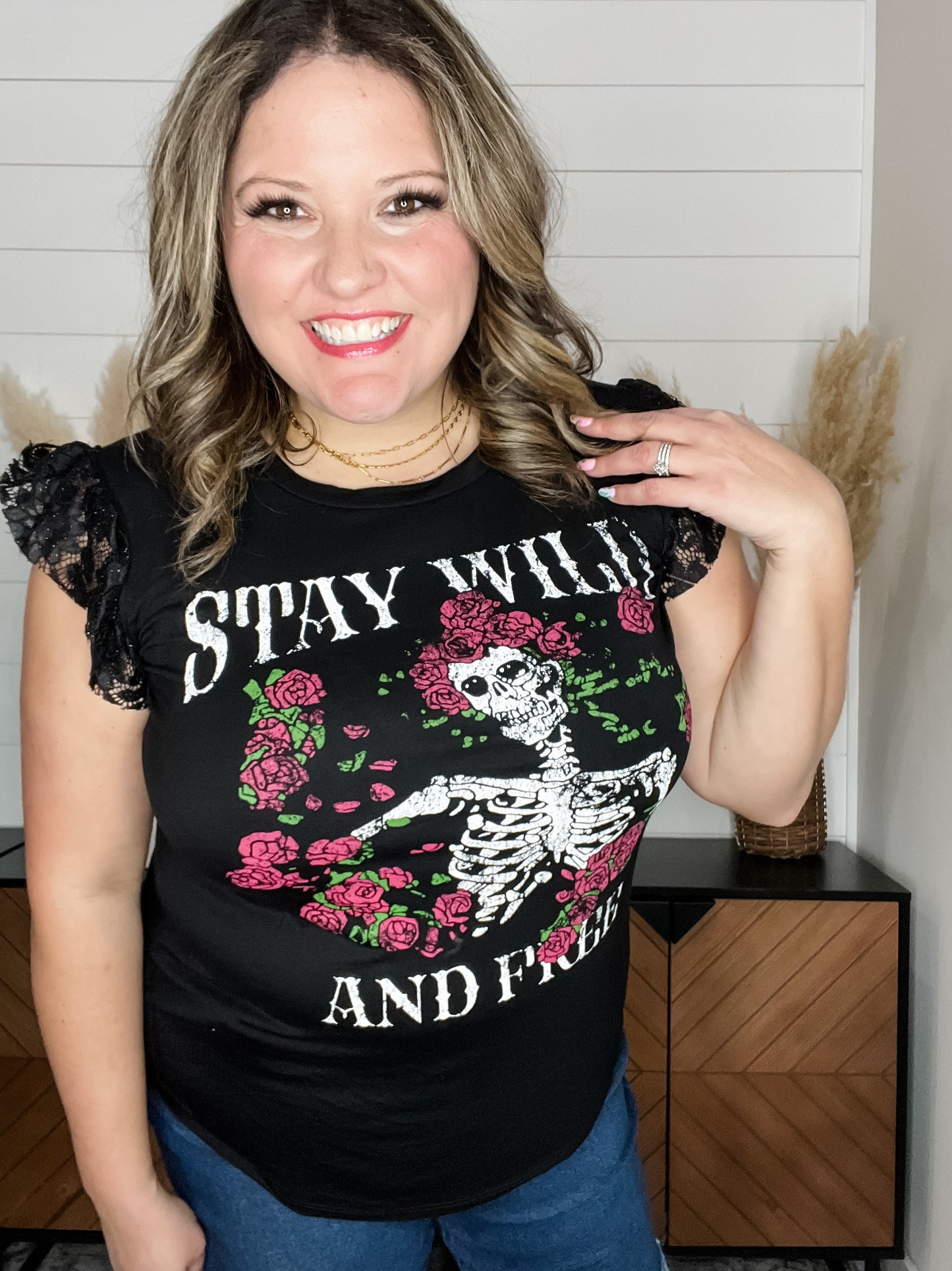 "Stay Wild" Lace Ruffle Cap Sleeve