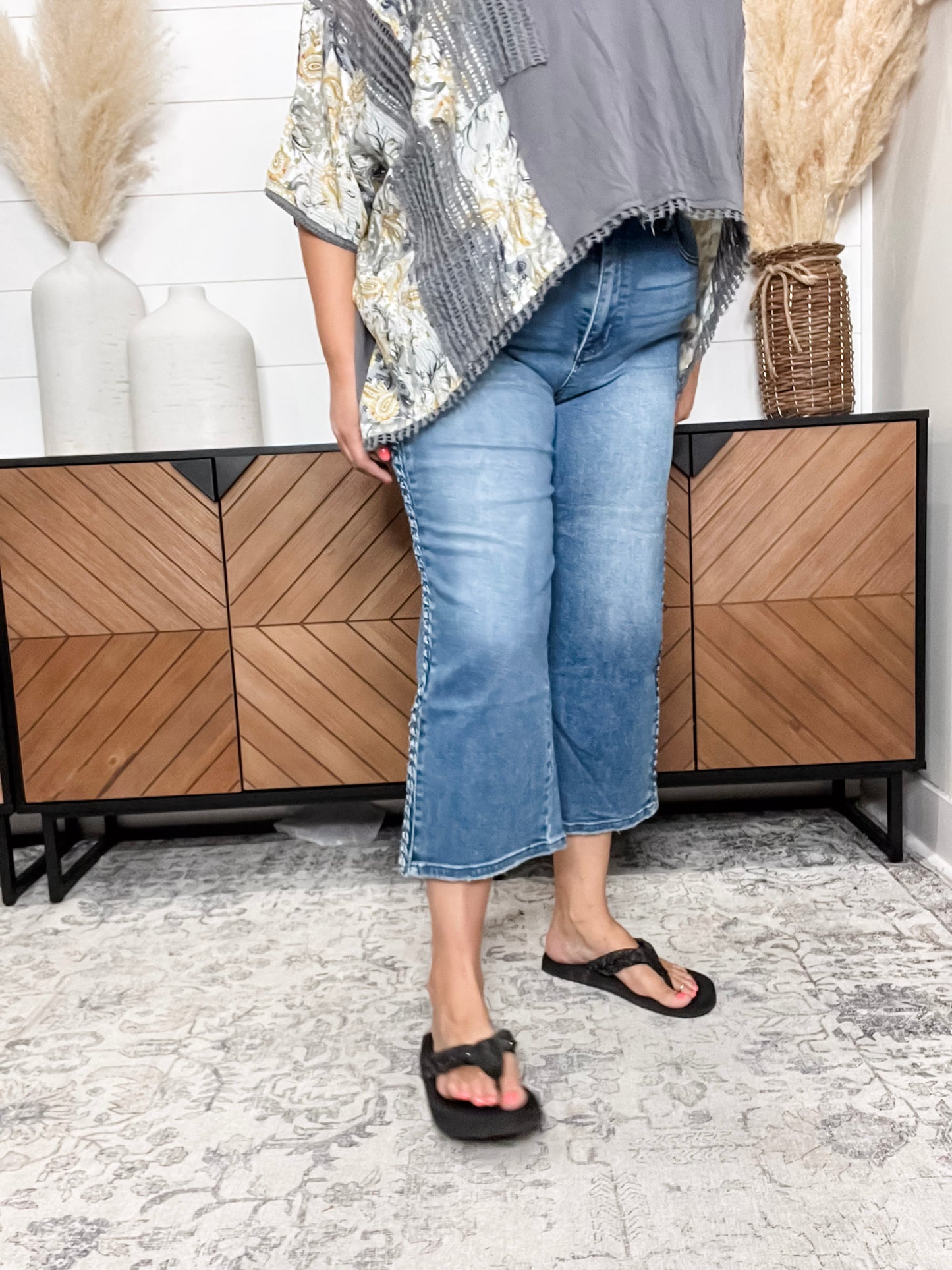Judy Blue "She's French" Braided Wide Leg Crop Jean
