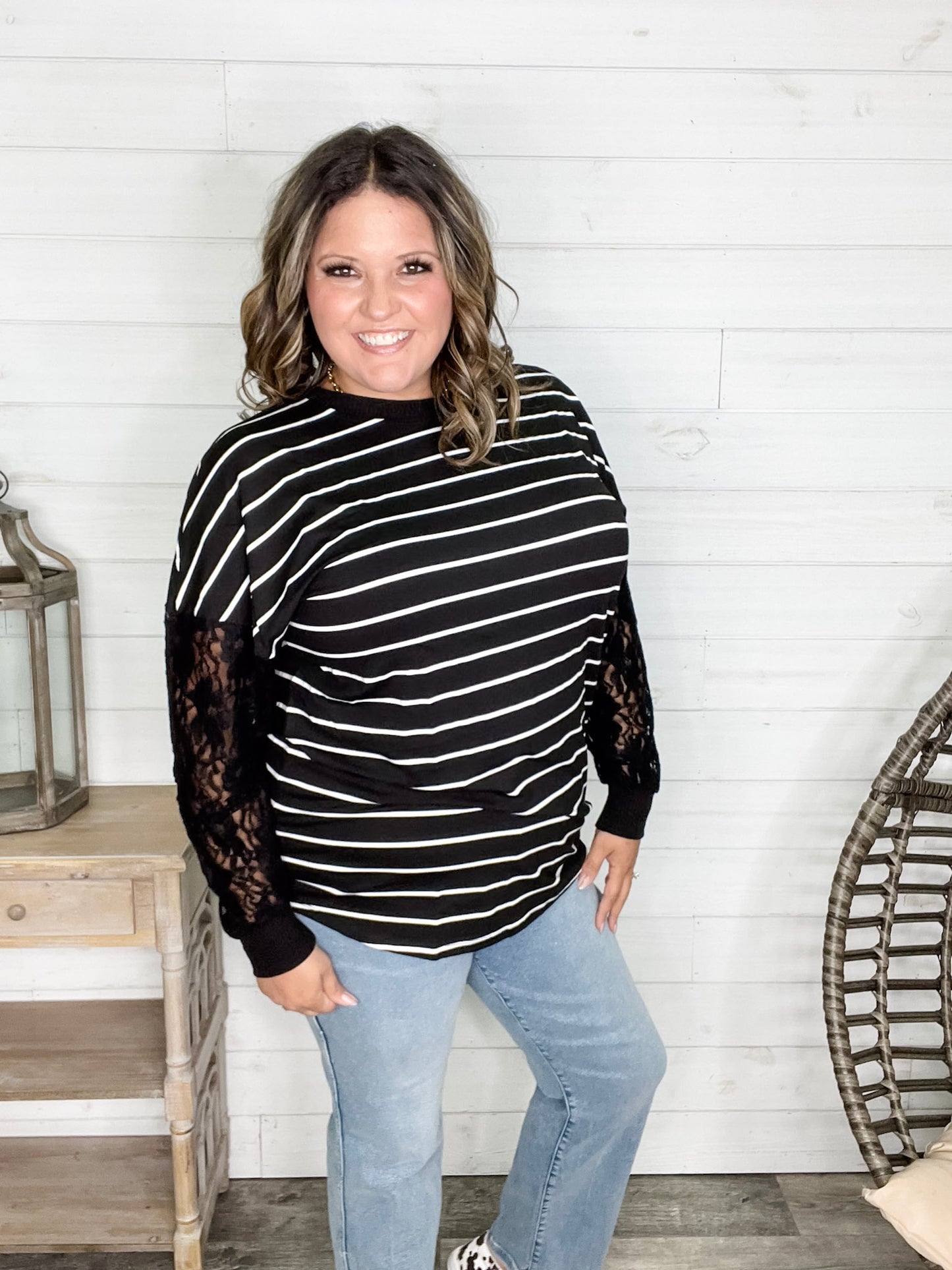 "Touch of Class" Long Sleeve with Lace Detail (Black)