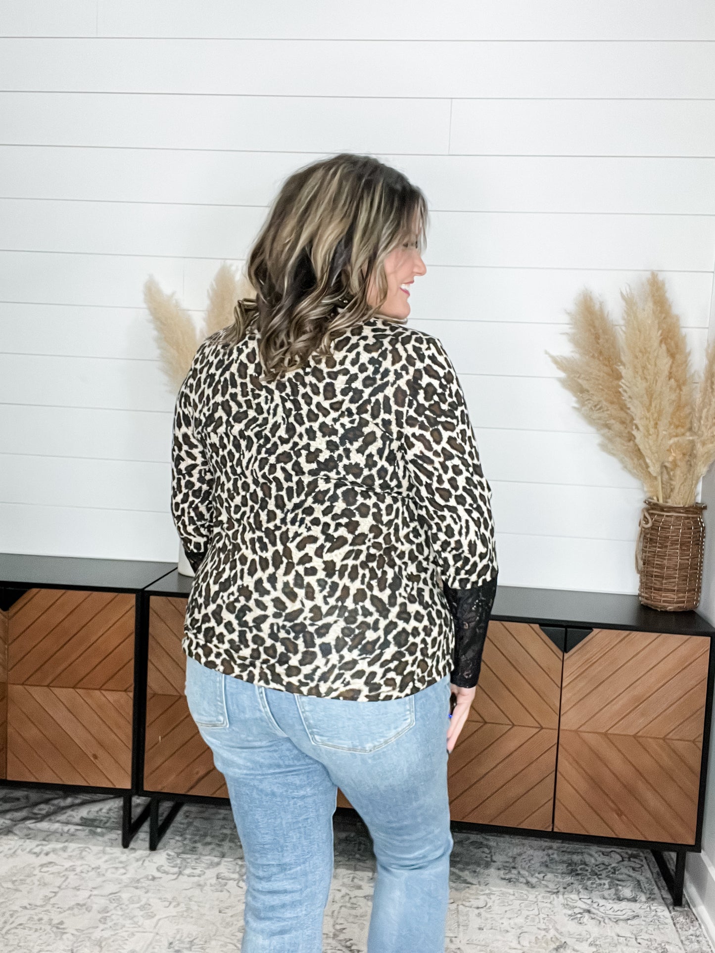 "Winfrey" Animal Print Long Sleeve with Lace Detail