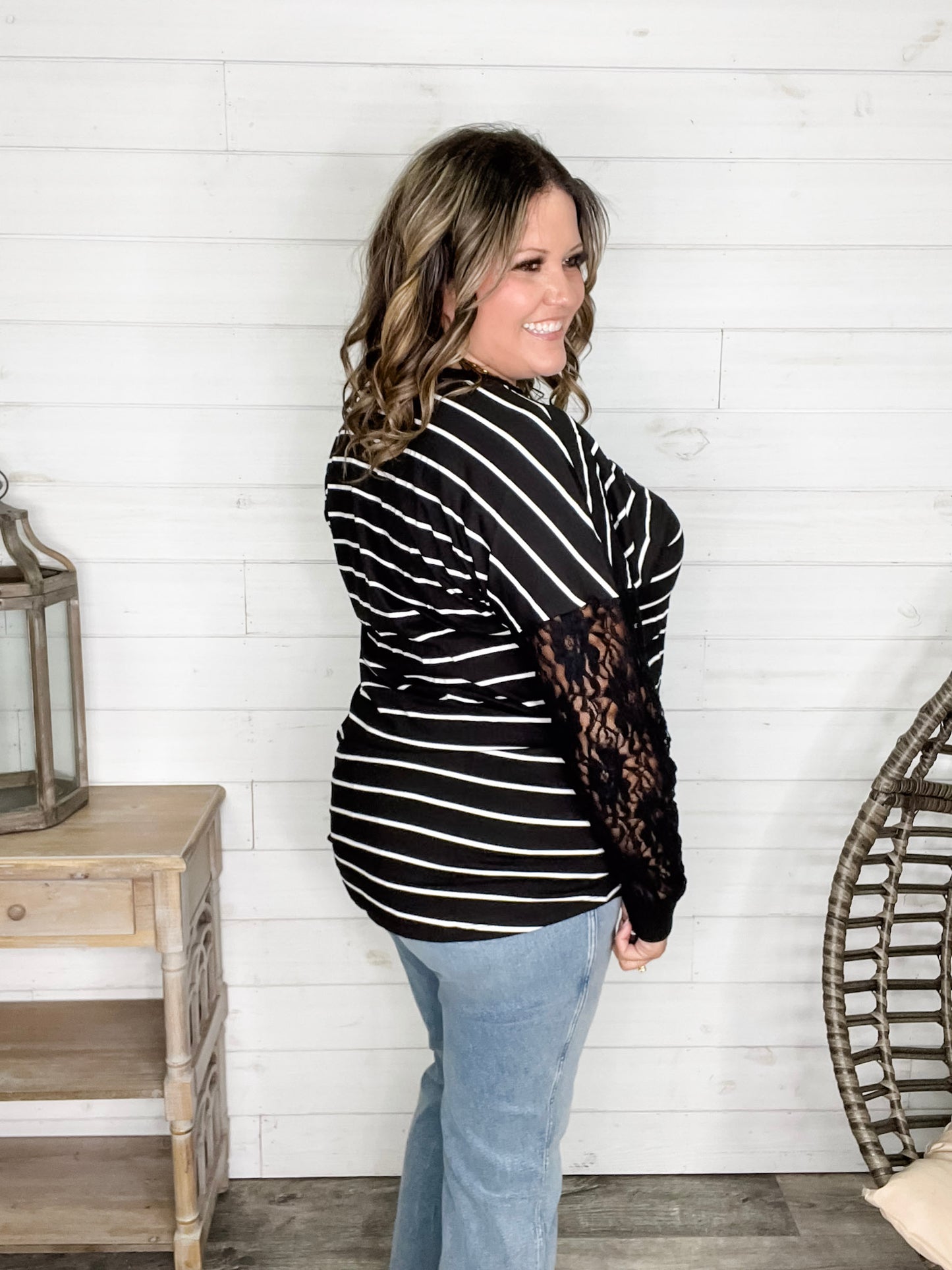 "Touch of Class" Long Sleeve with Lace Detail (Black)