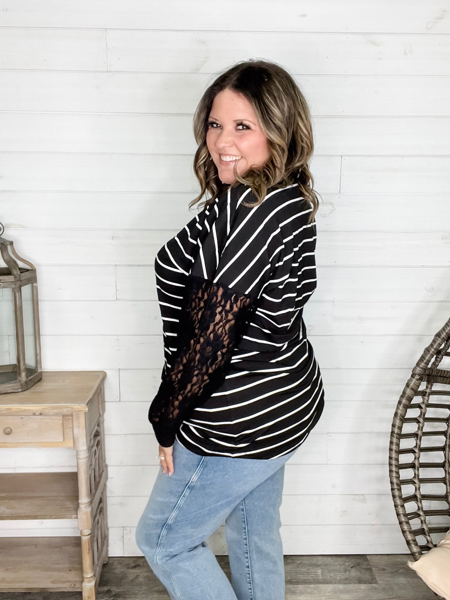"Touch of Class" Long Sleeve with Lace Detail (Black)