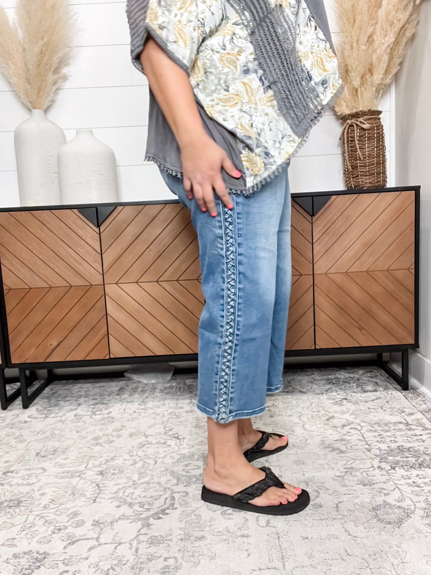 Judy Blue "She's French" Braided Wide Leg Crop Jean