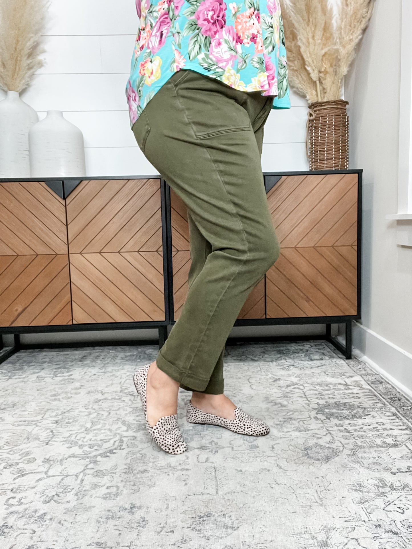 Judy Blue Aurora Olive Cuffed Weekender