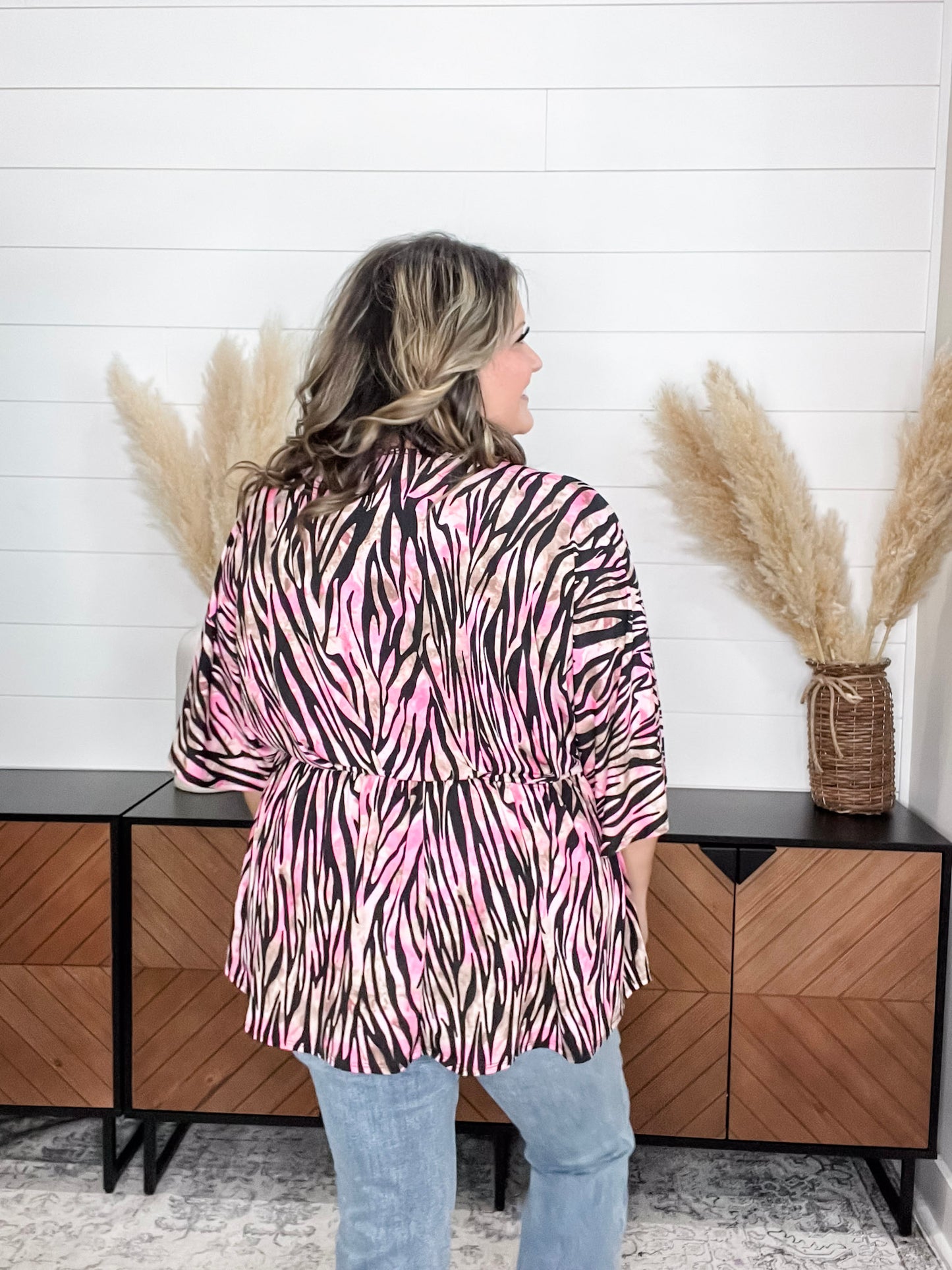 "Unbothered" Animal Print V Neck 3/4 Bell Sleeve