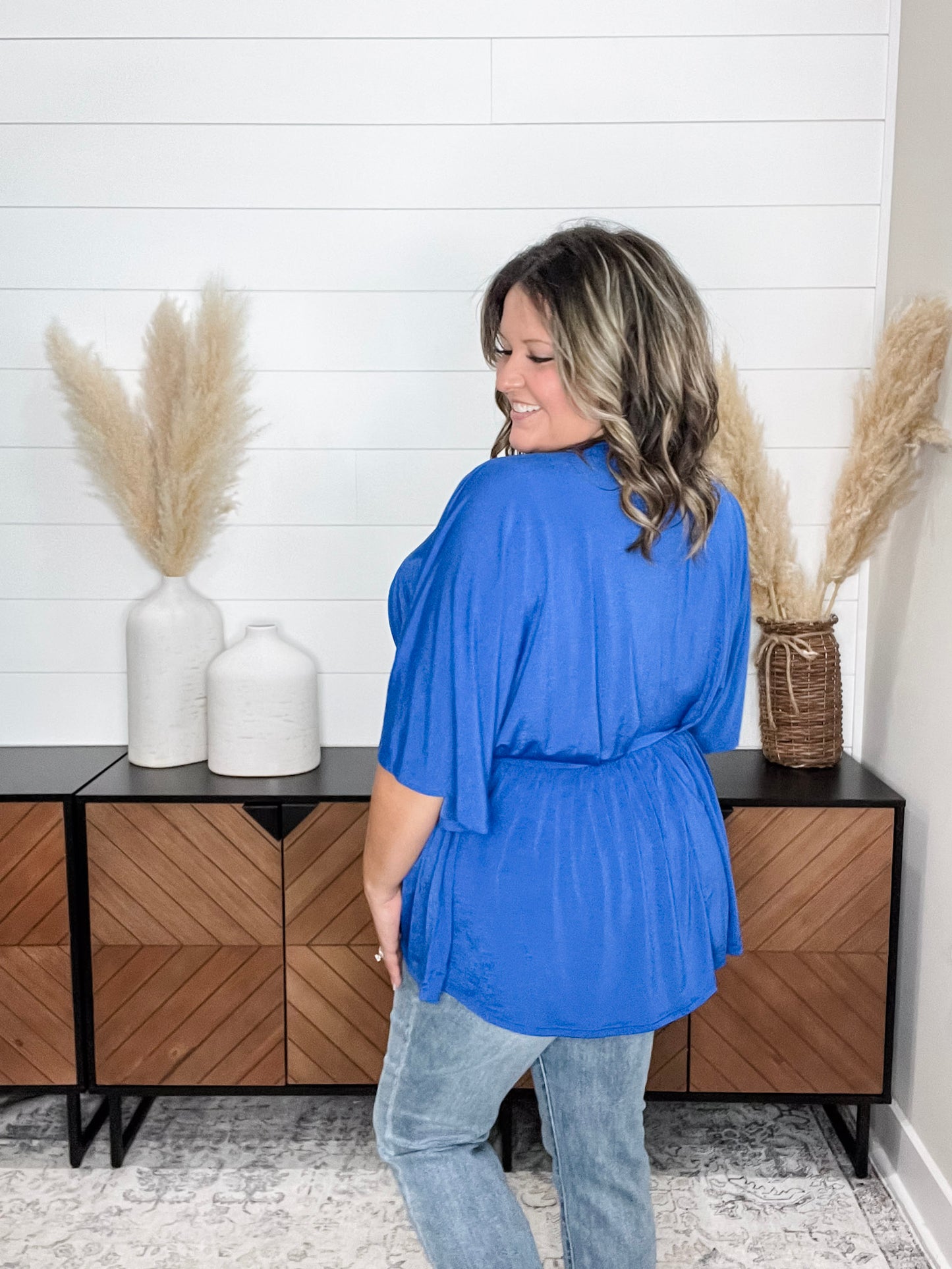 "Here We Go Again" V Neck 3/4 Bell Sleeve (Royal Blue)