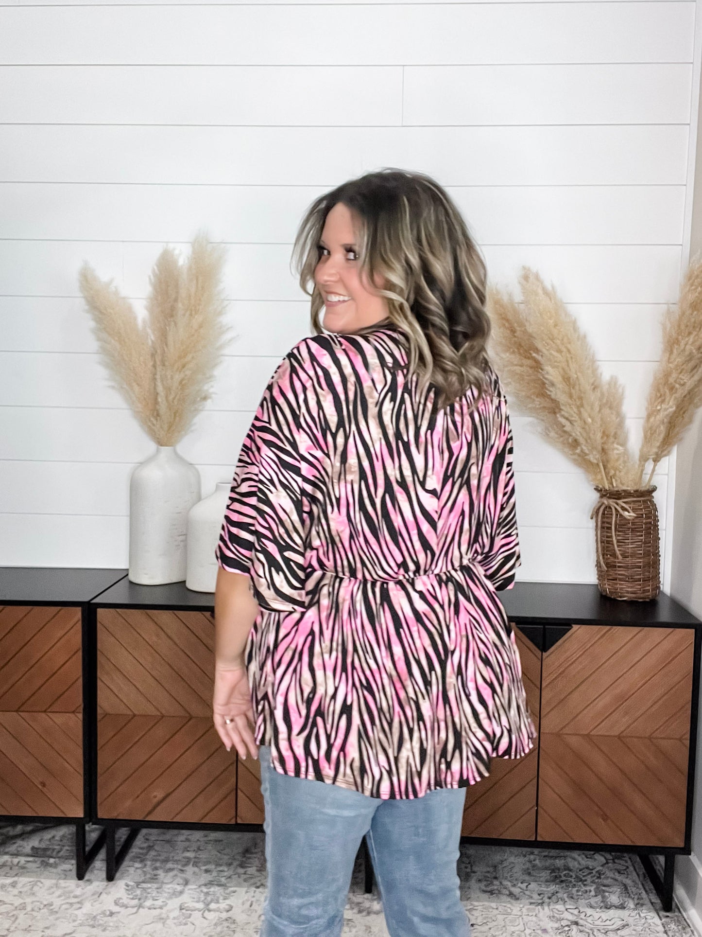 "Unbothered" Animal Print V Neck 3/4 Bell Sleeve