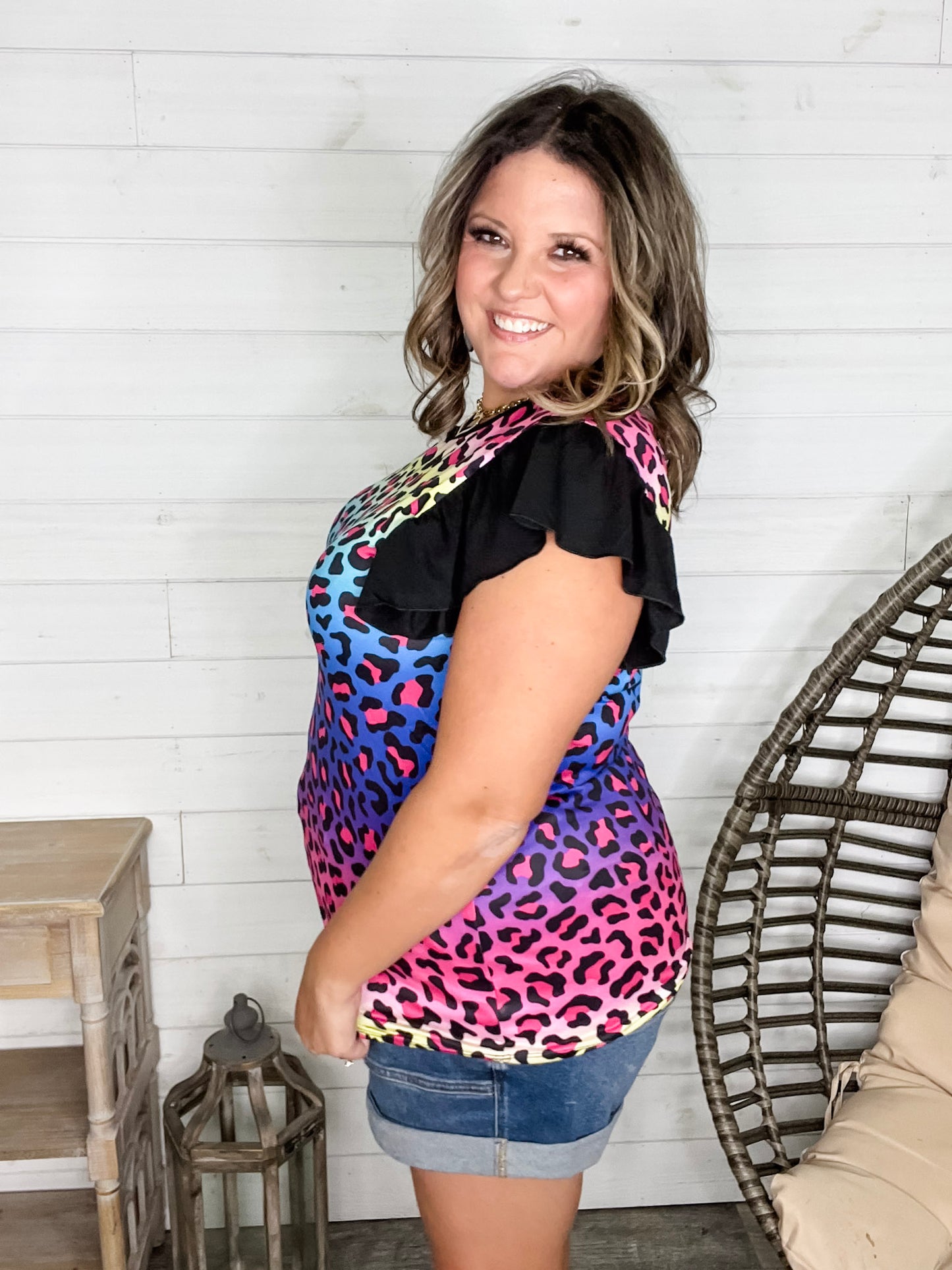 "Legacy" Animal Print Ruffle Cap Sleeve