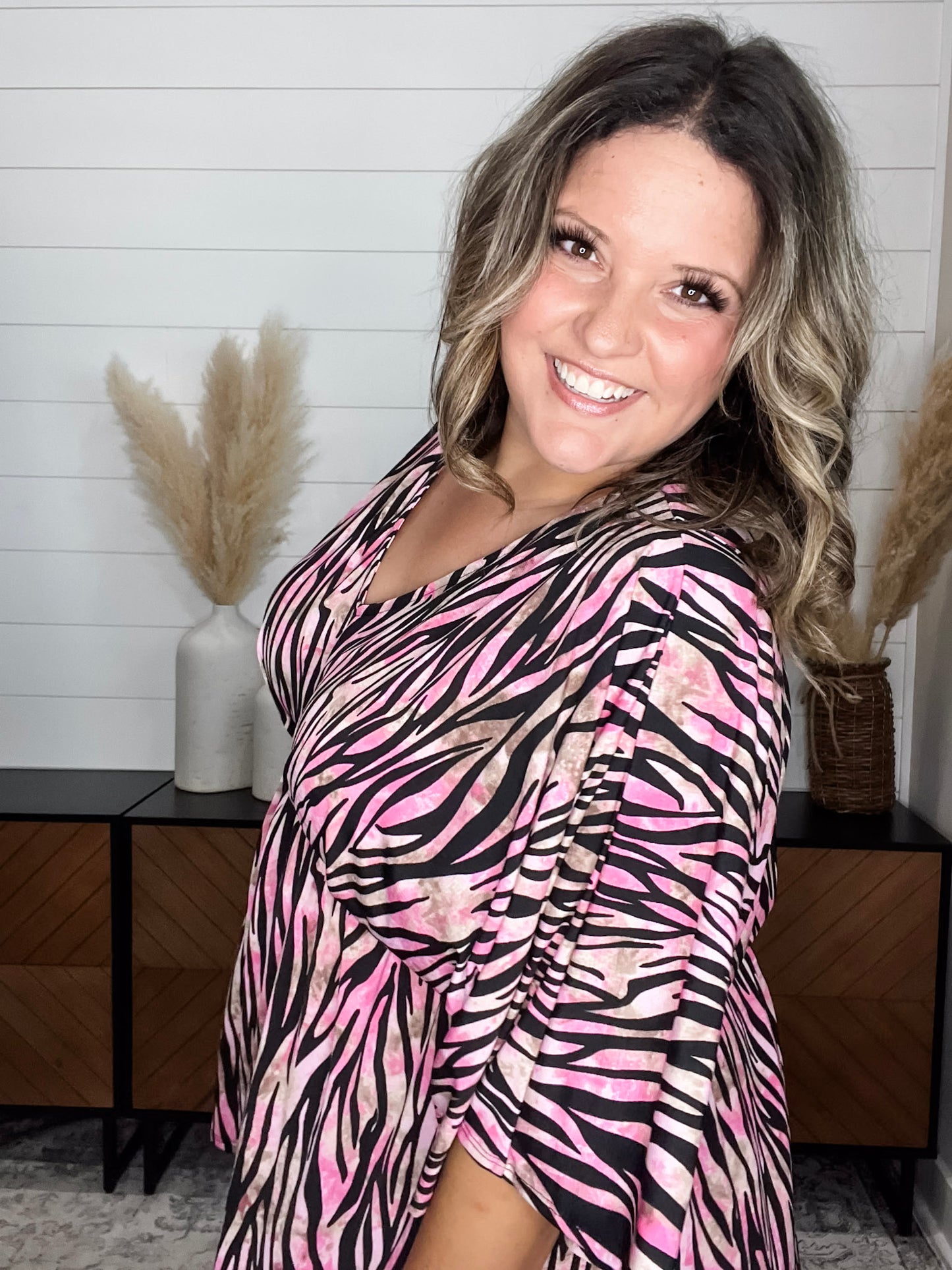 "Unbothered" Animal Print V Neck 3/4 Bell Sleeve