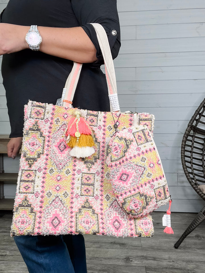Ancient Rug Inspired Tote with Cosmetic Pouch
