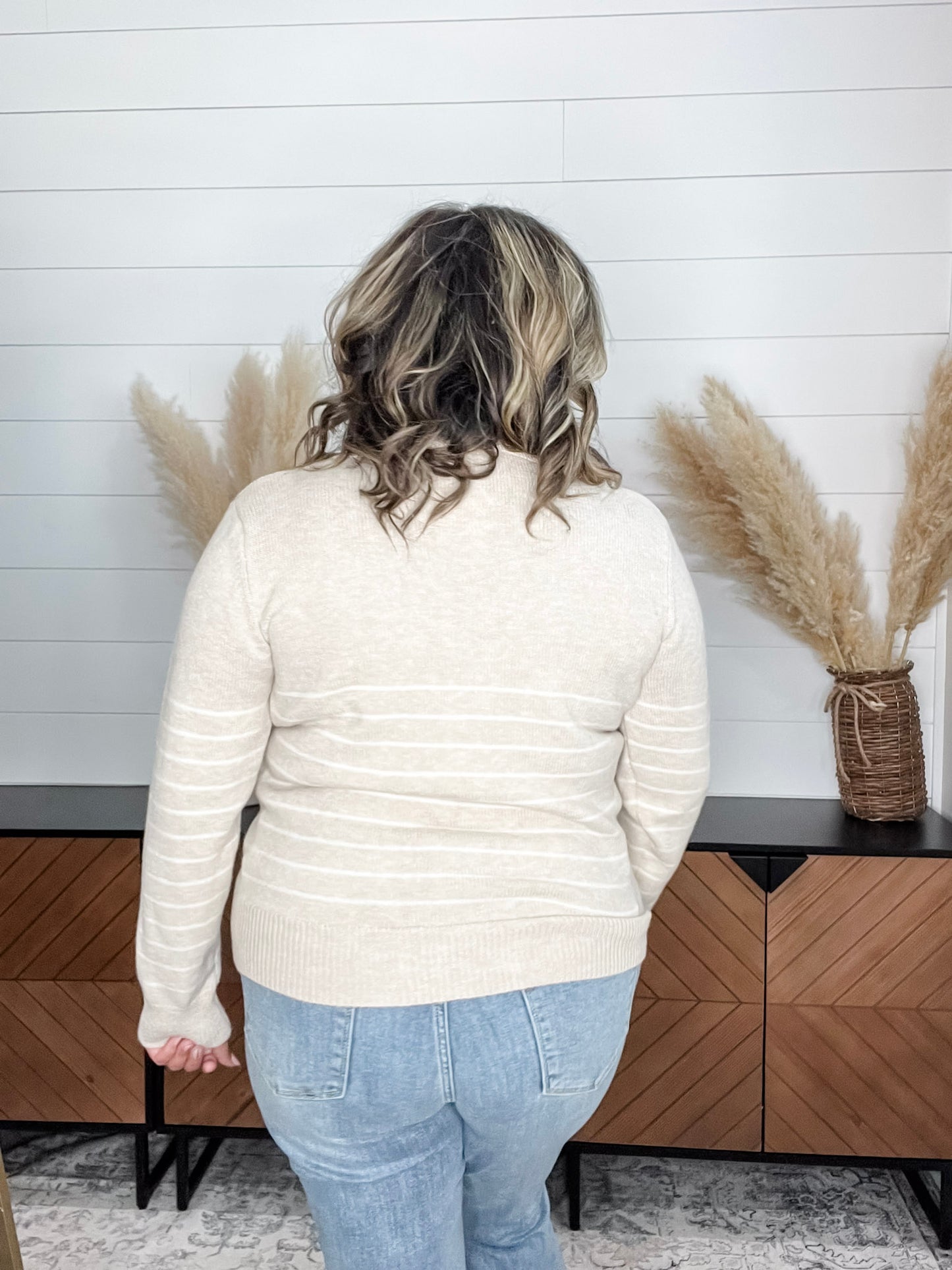 "Newsworthy" Long Sleeve Split Neck Sweater (Oatmeal)
