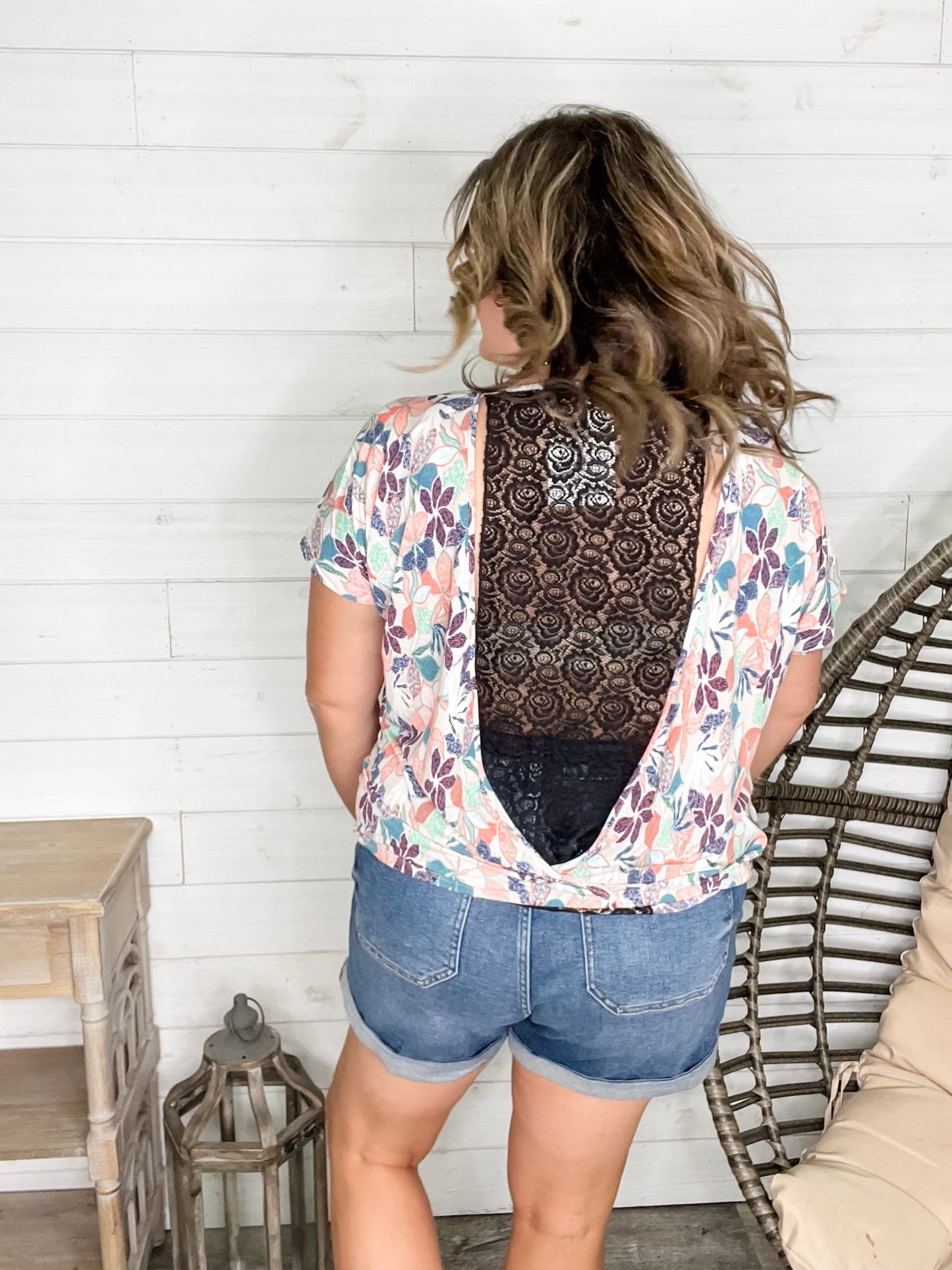 "Attention Seeker" Floral Dolman with Lace Back Detail