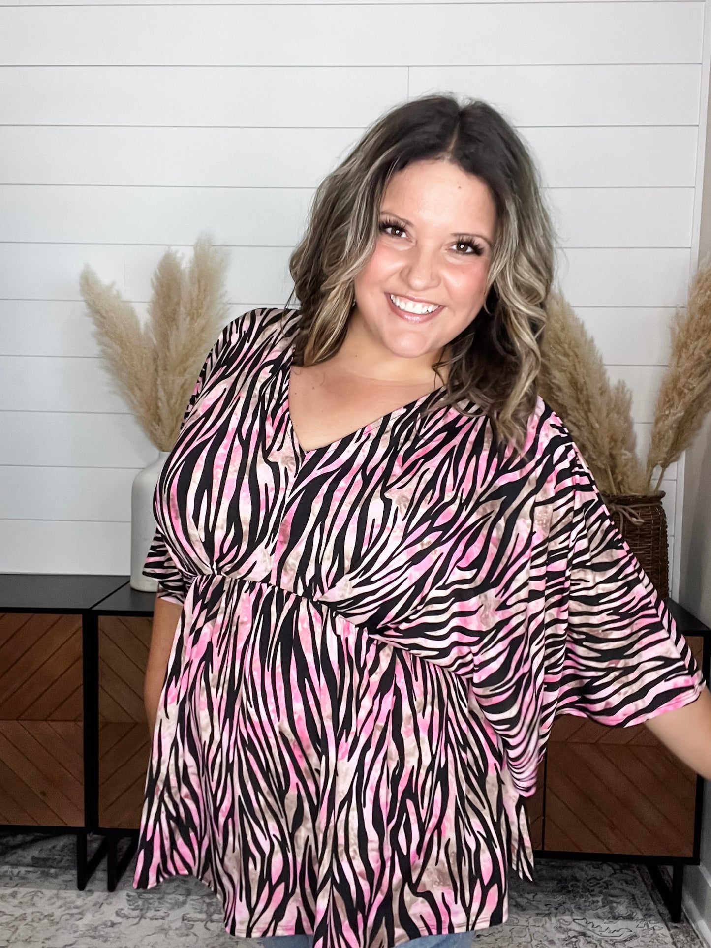"Unbothered" Animal Print V Neck 3/4 Bell Sleeve