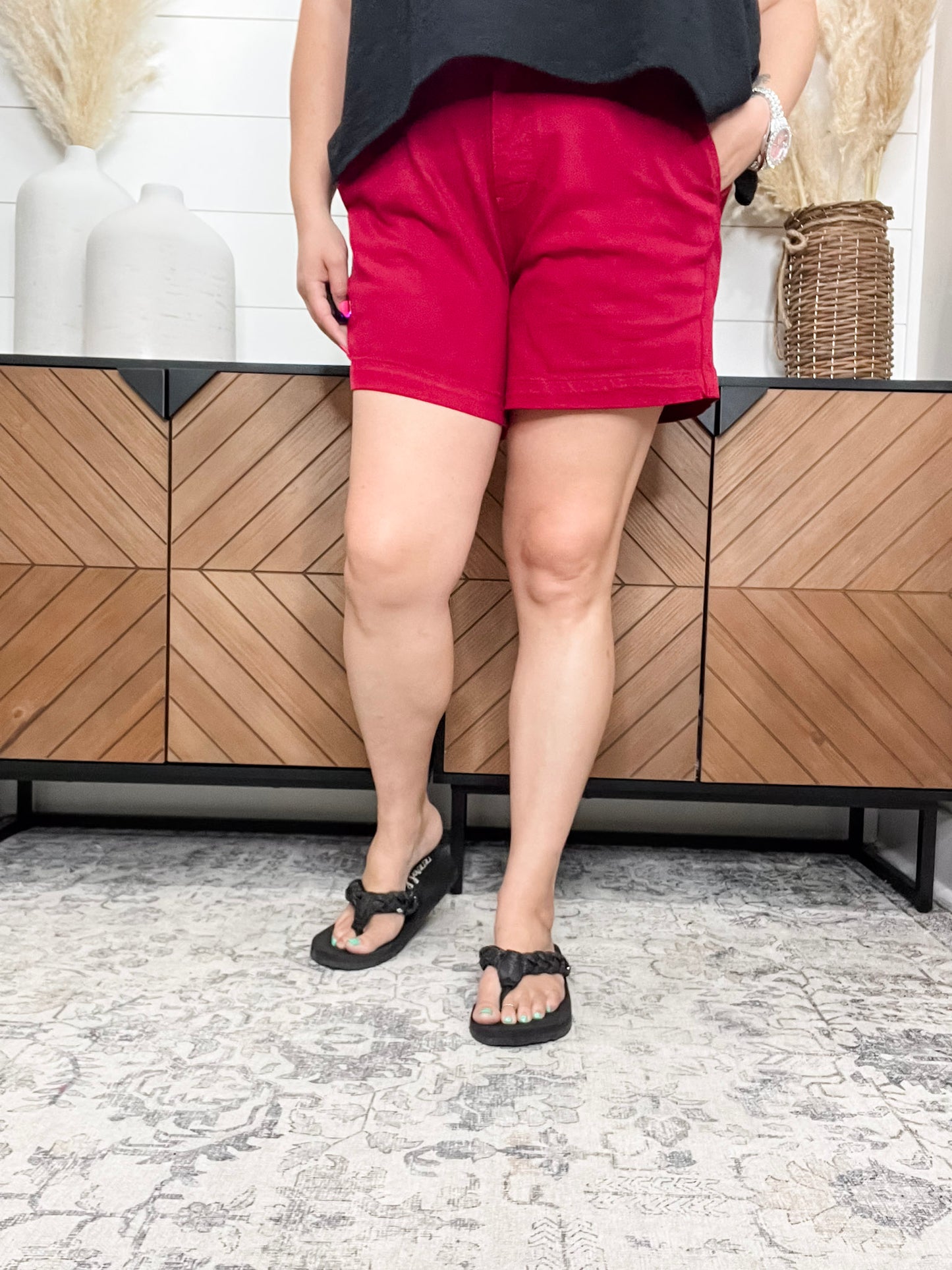 Judy Blue “In Love” Scarlet Red Heart Pocket Shorts
