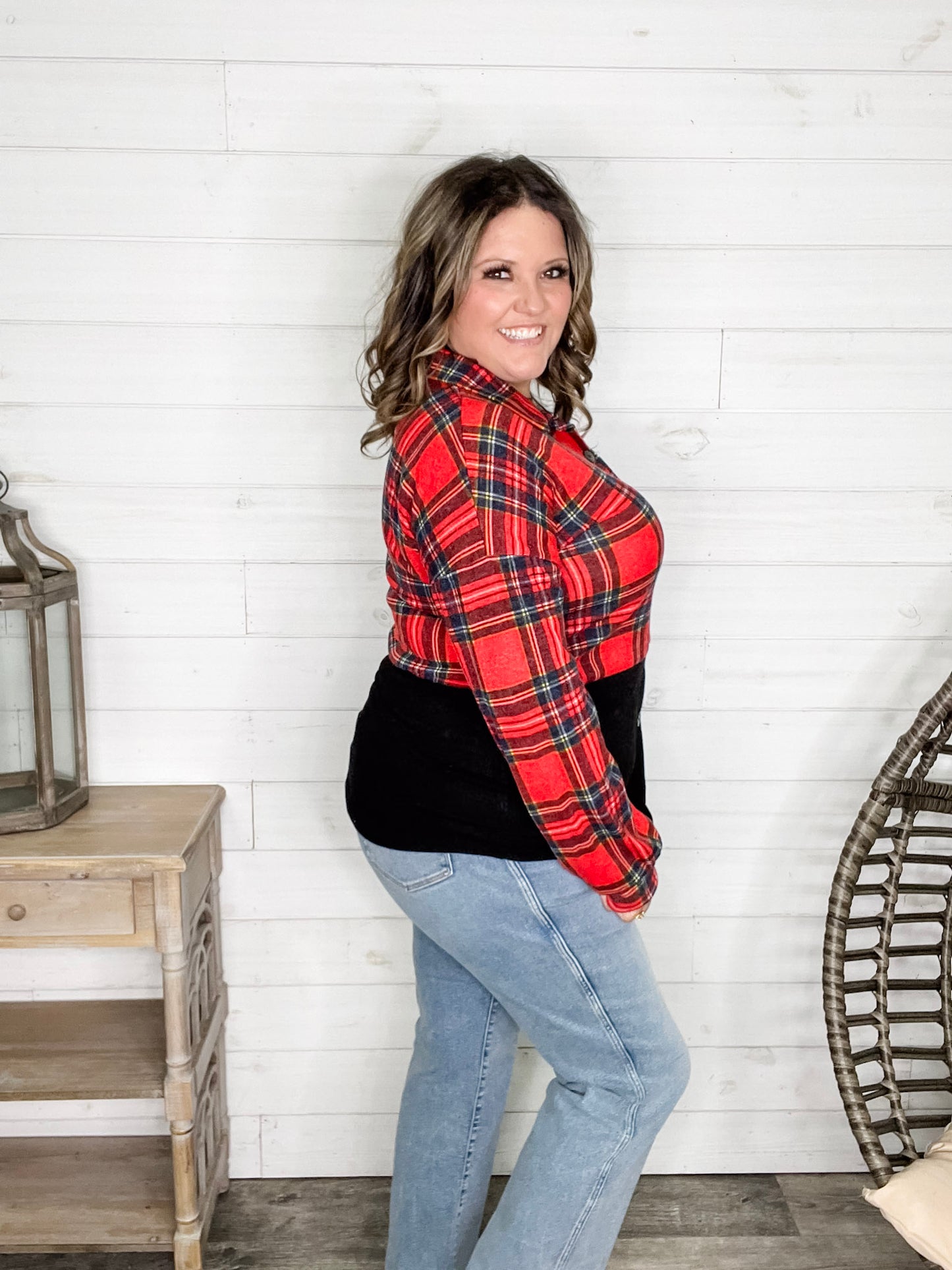 "Sawyer" Long Sleeve Button Up Plaid Colorblock