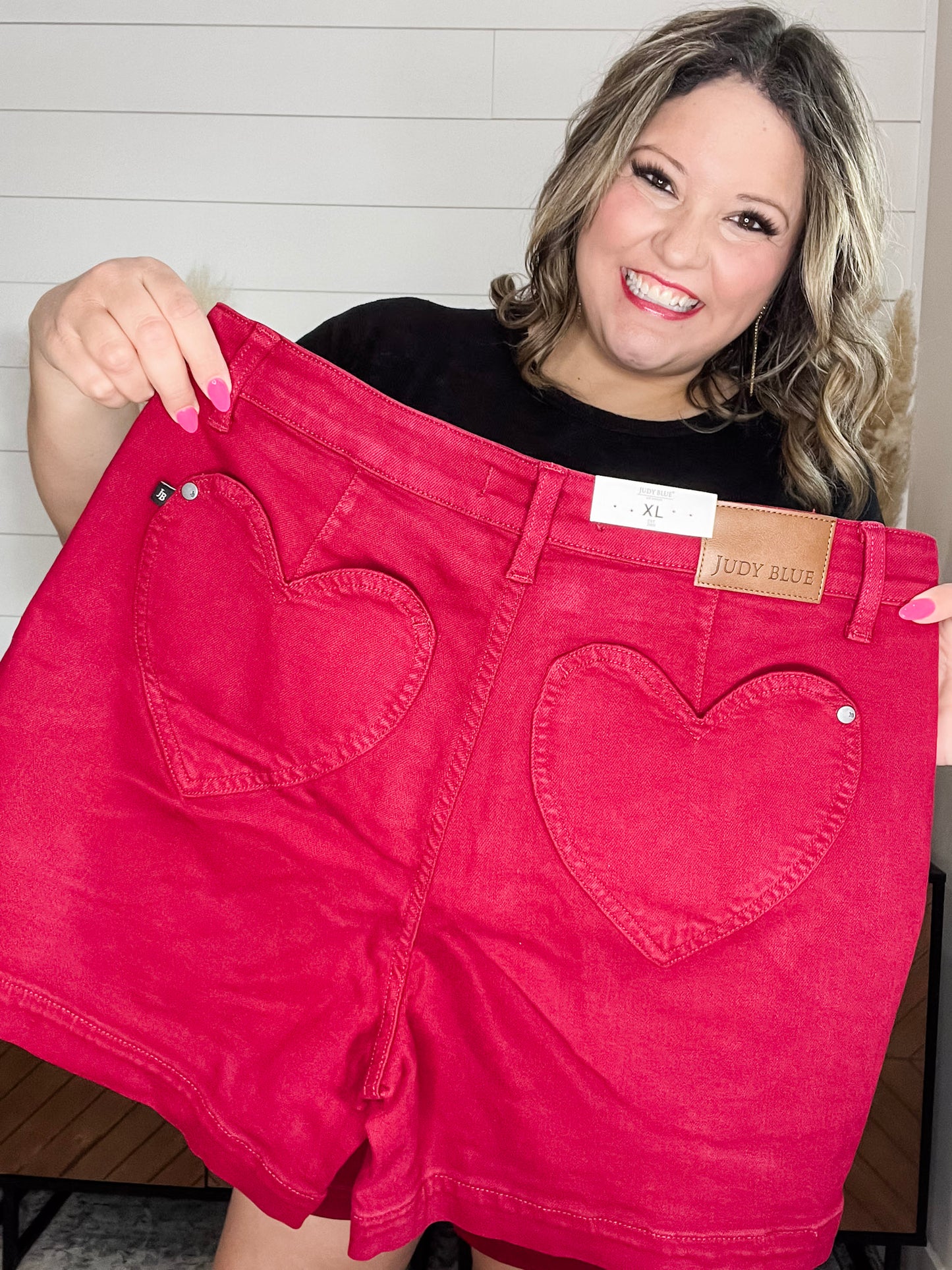 Judy Blue “In Love” Scarlet Red Heart Pocket Shorts