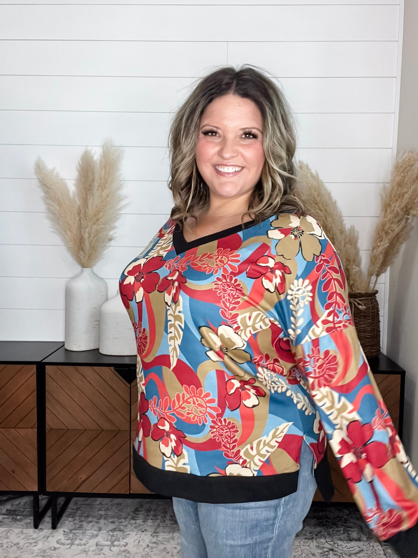 "Spirit" Long Sleeve Weekender (Teal & Rust)