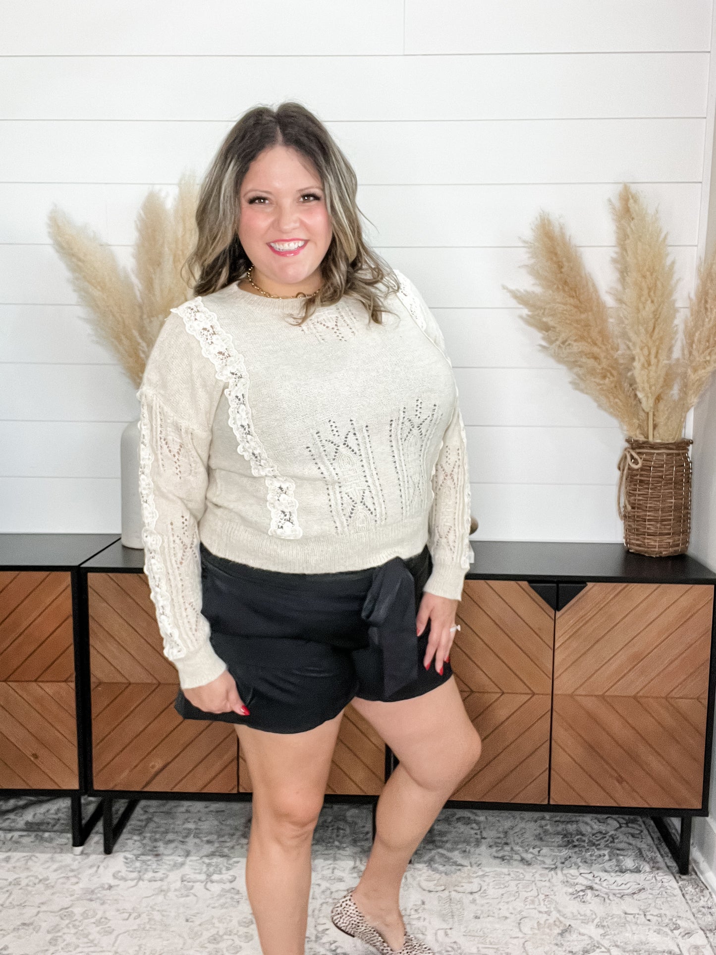 "Zealous" Long Sleeve Sweater with Lace Detail