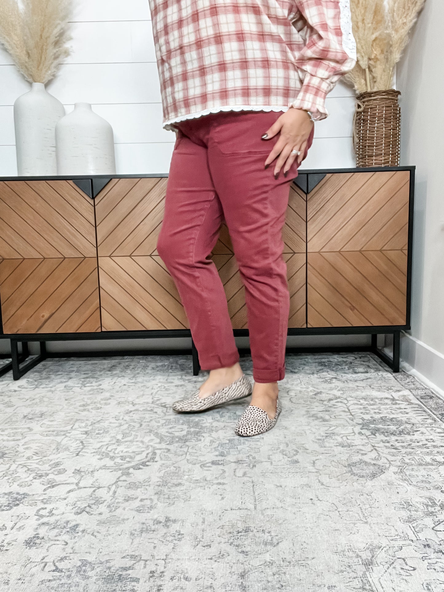 Judy Blue Aurora Burgundy Cuffed Weekender