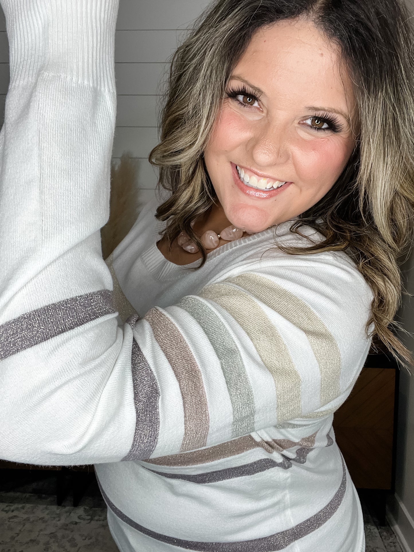 "Ambler" Long Sleeve Glitter Striped Sweater