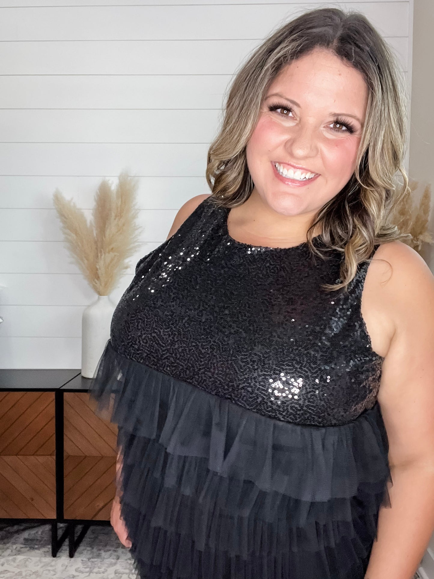 "On The Town" Sequined Ruffle Tank
