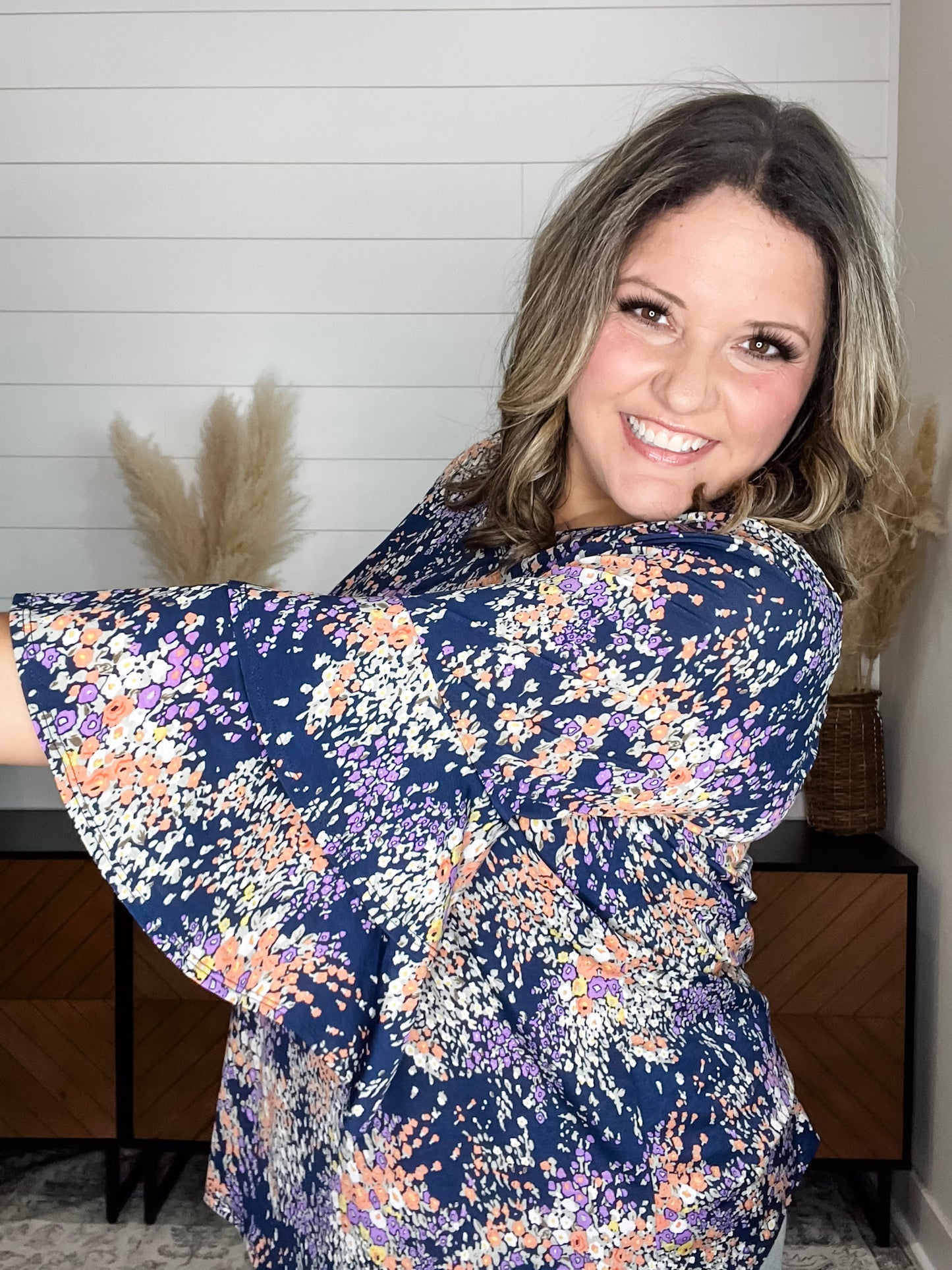 "Mckinley" Floral Round Neck Double Ruffle Sleeve