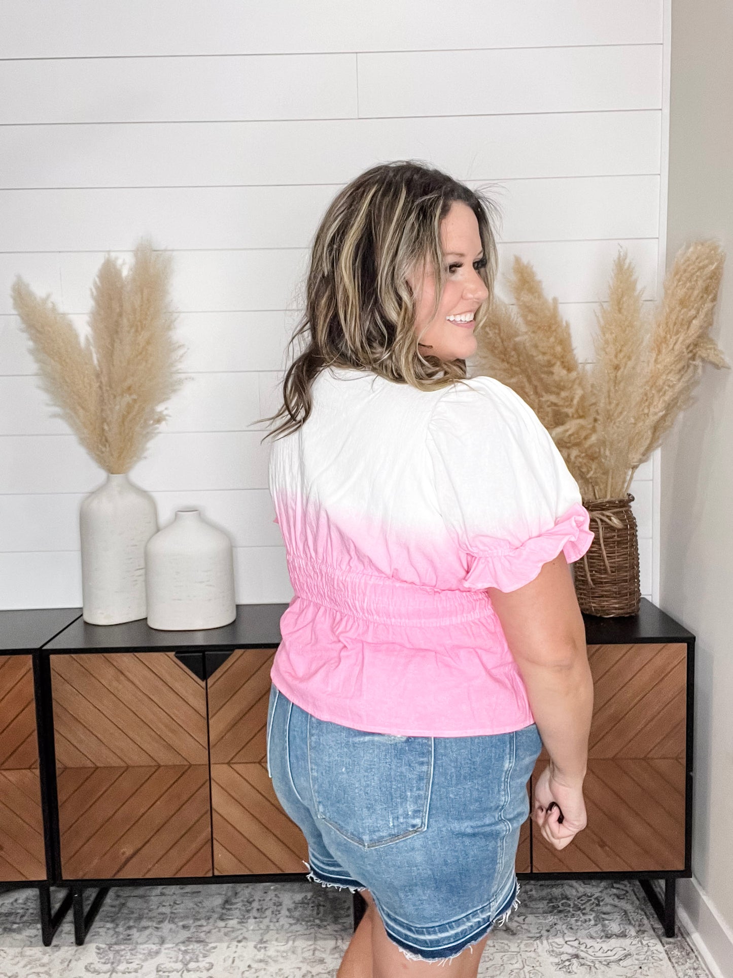 "Sylas" Ombre Smocked Waist Peplum (Pink)