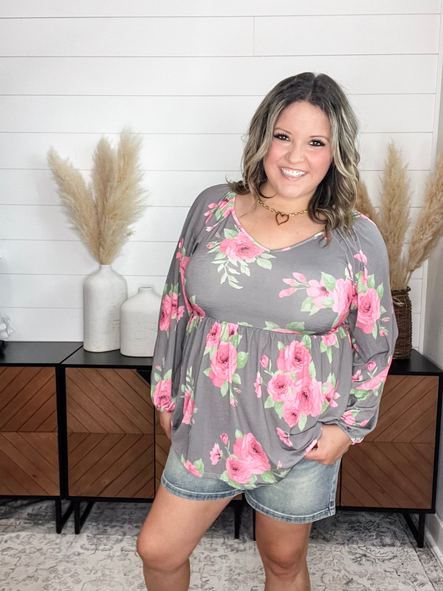 "Untold" Long Sleeve V Neck Babydoll