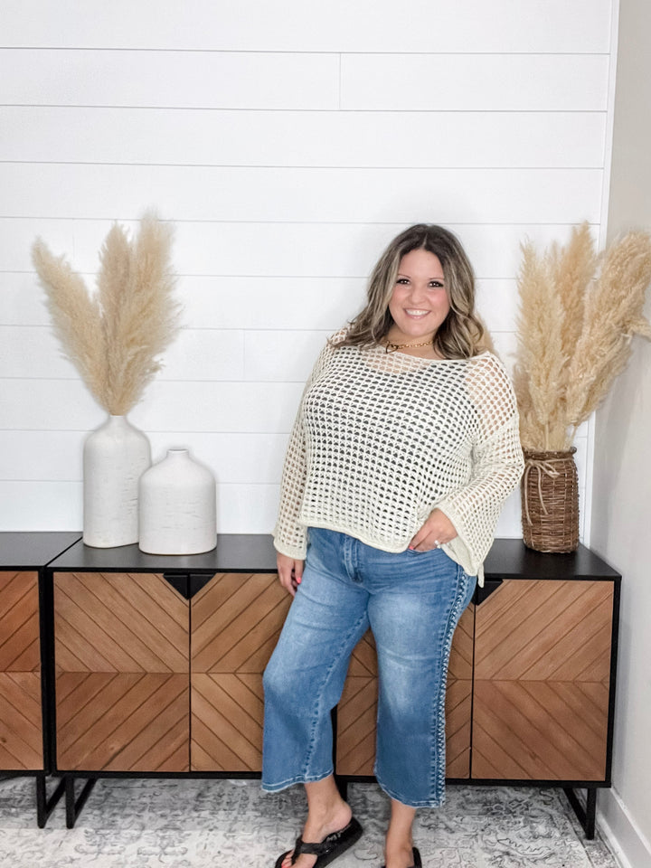 Judy Blue "She's French" Braided Wide Leg Crop Jean