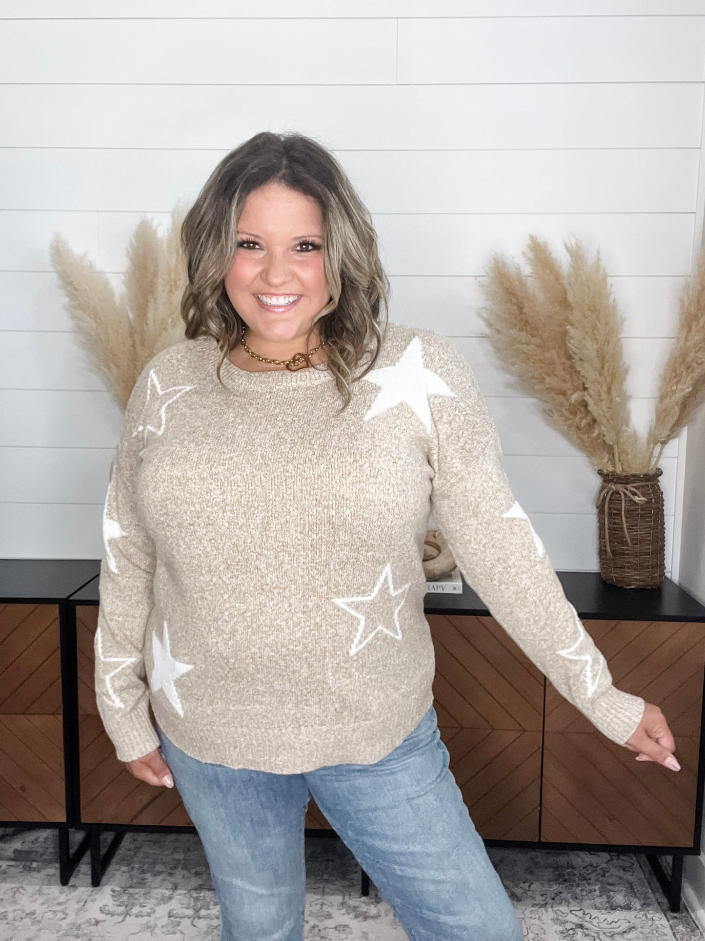 "Anarbor" Star Detail Long Sleeve Sweater