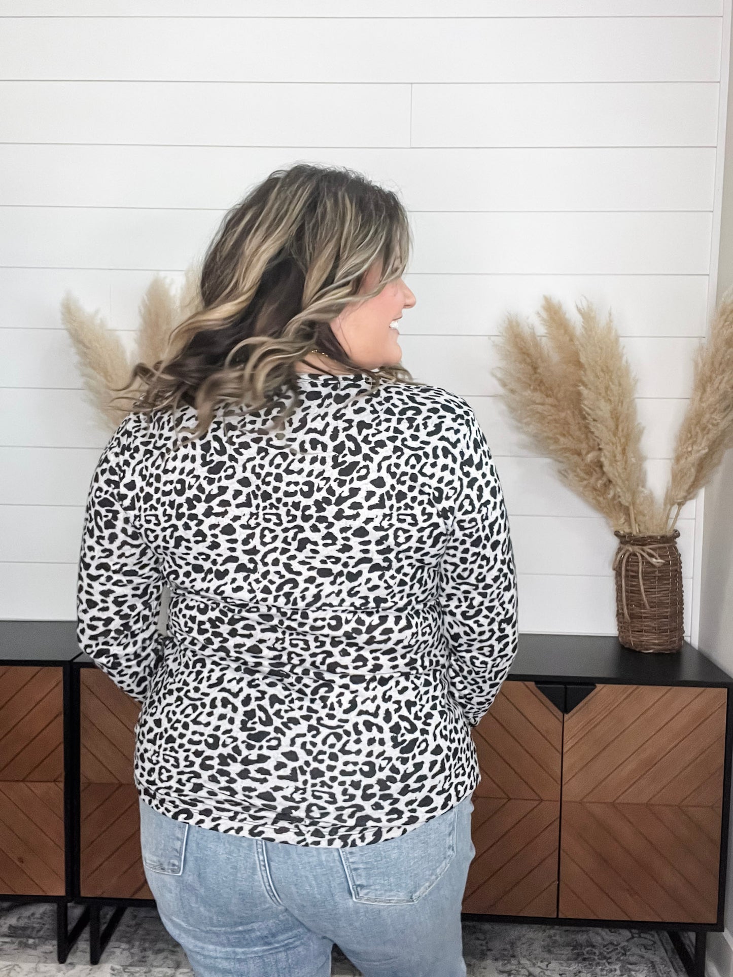 "Dixie" Animal Print Long Sleeve with Criss Cross Design (Grey)