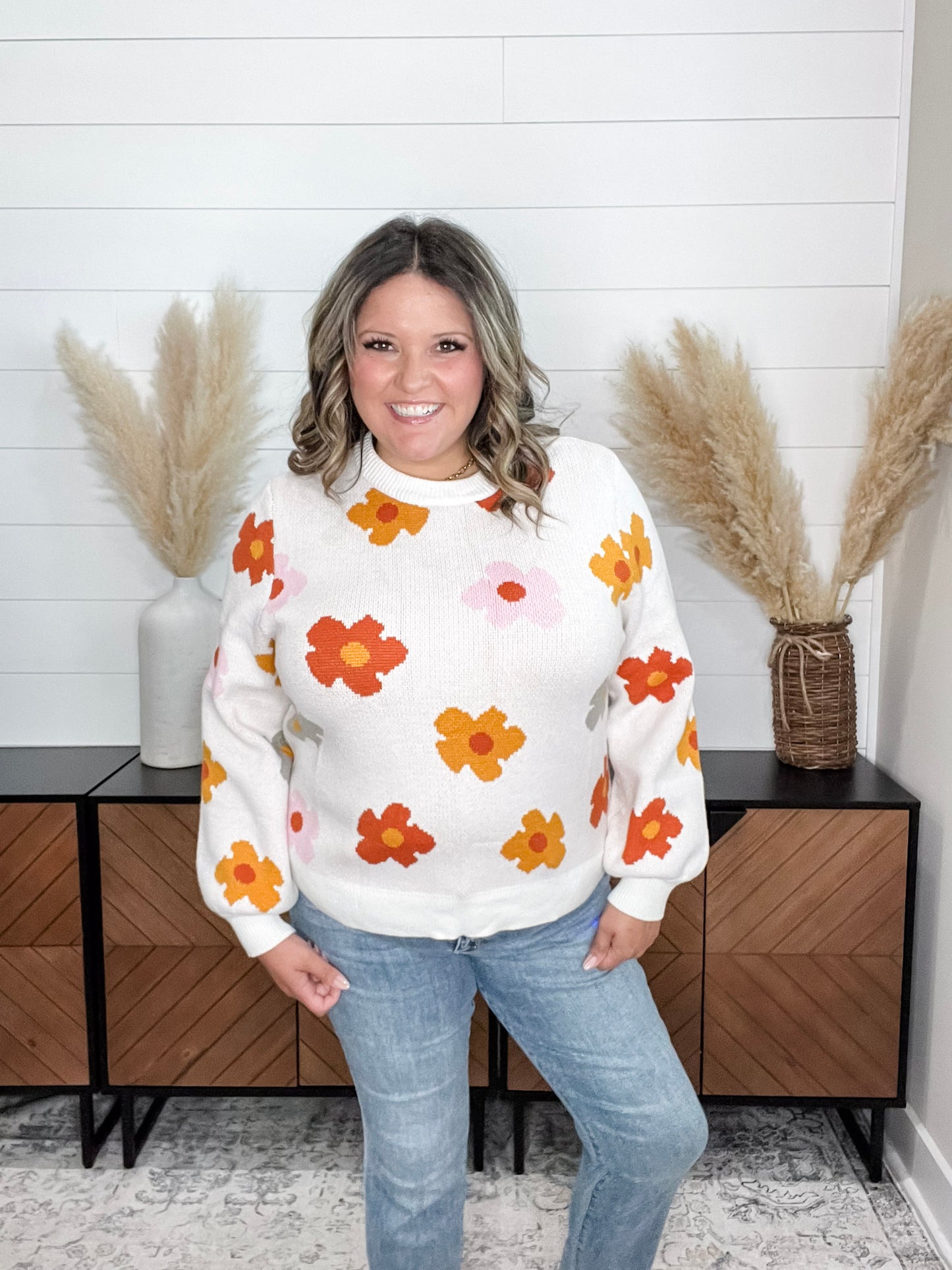 "Felicia" Fall Floral Long Sleeve Sweater