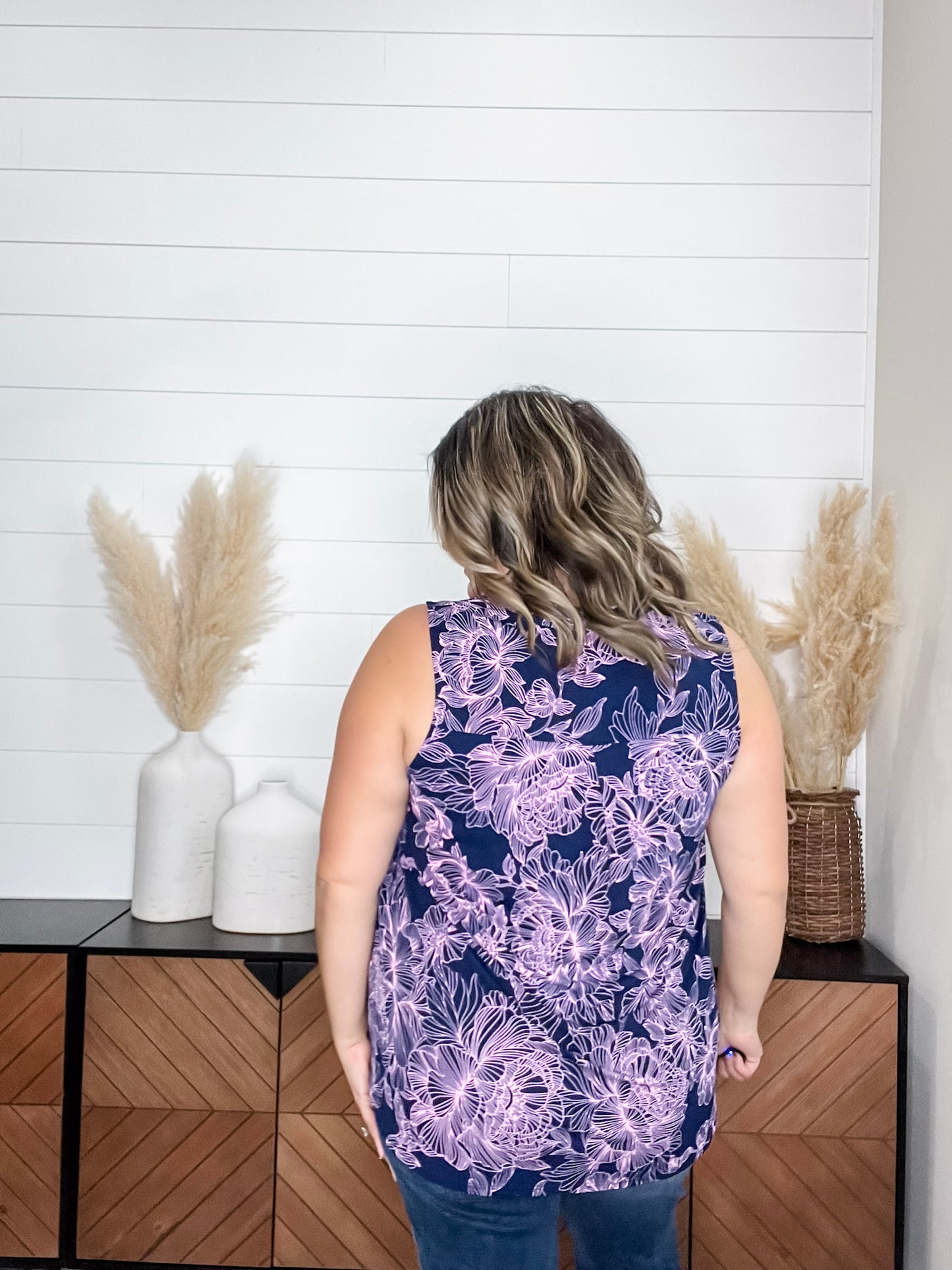"Aquarius" Floral Sleeveless Split Neck