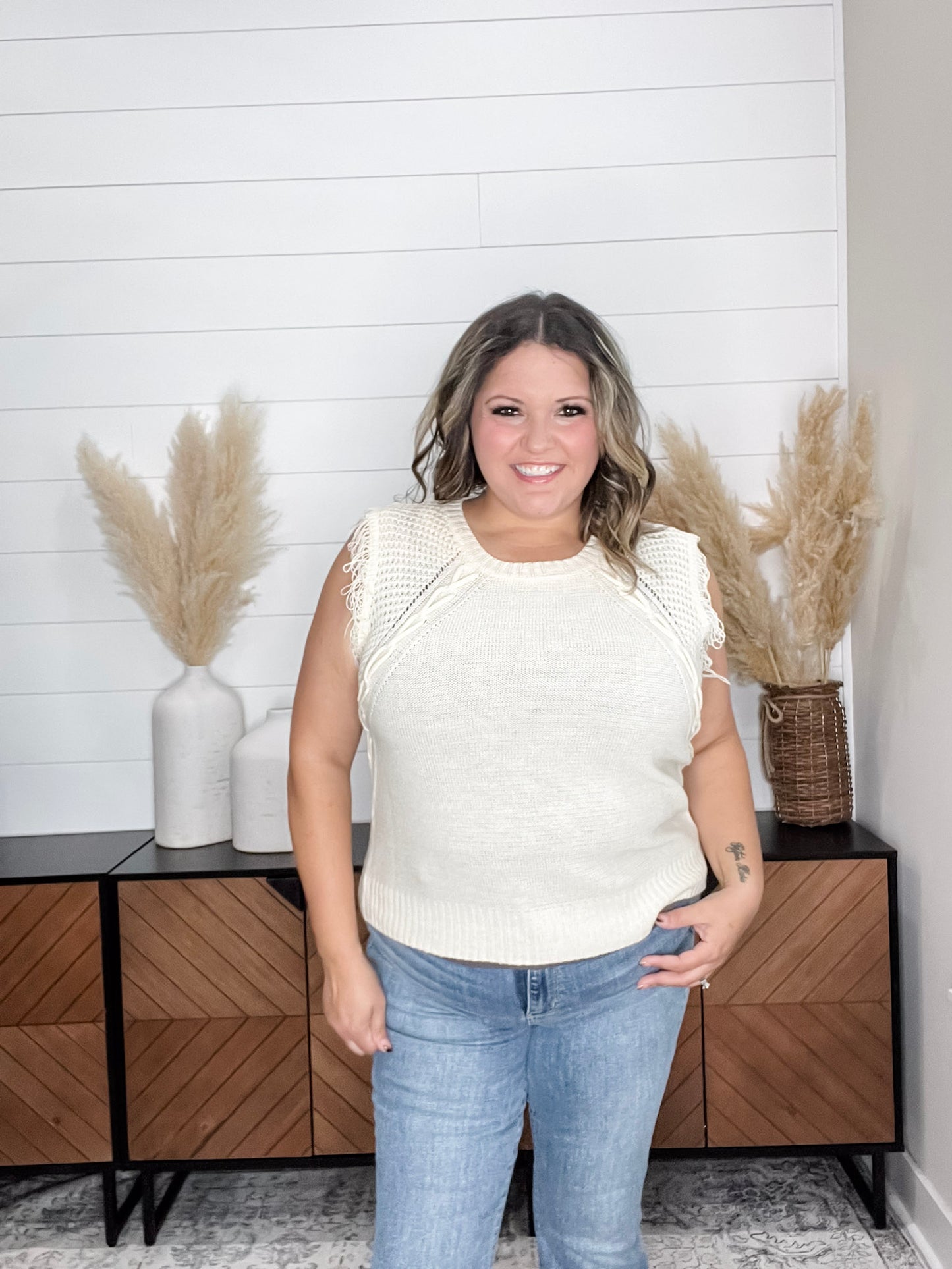 "Accent" Fringe Cropped Sweater Vest