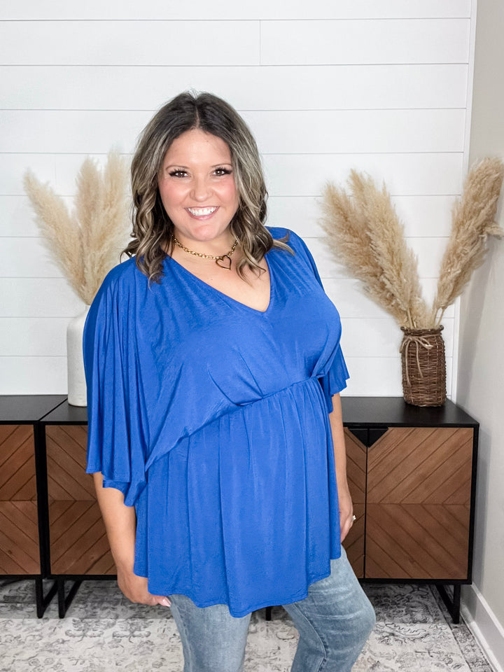 "Here We Go Again" V Neck 3/4 Bell Sleeve (Royal Blue)
