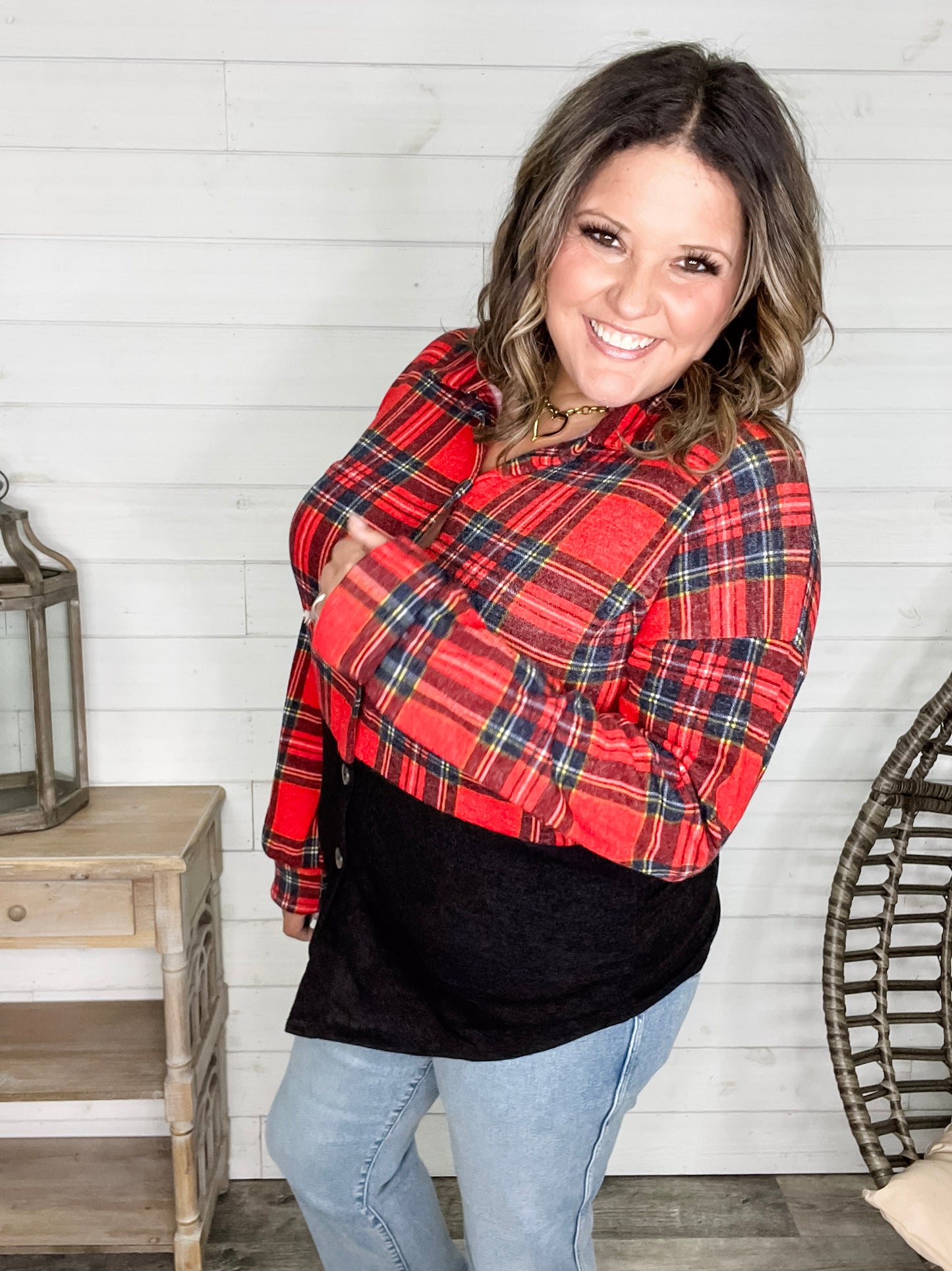 "Sawyer" Long Sleeve Button Up Plaid Colorblock