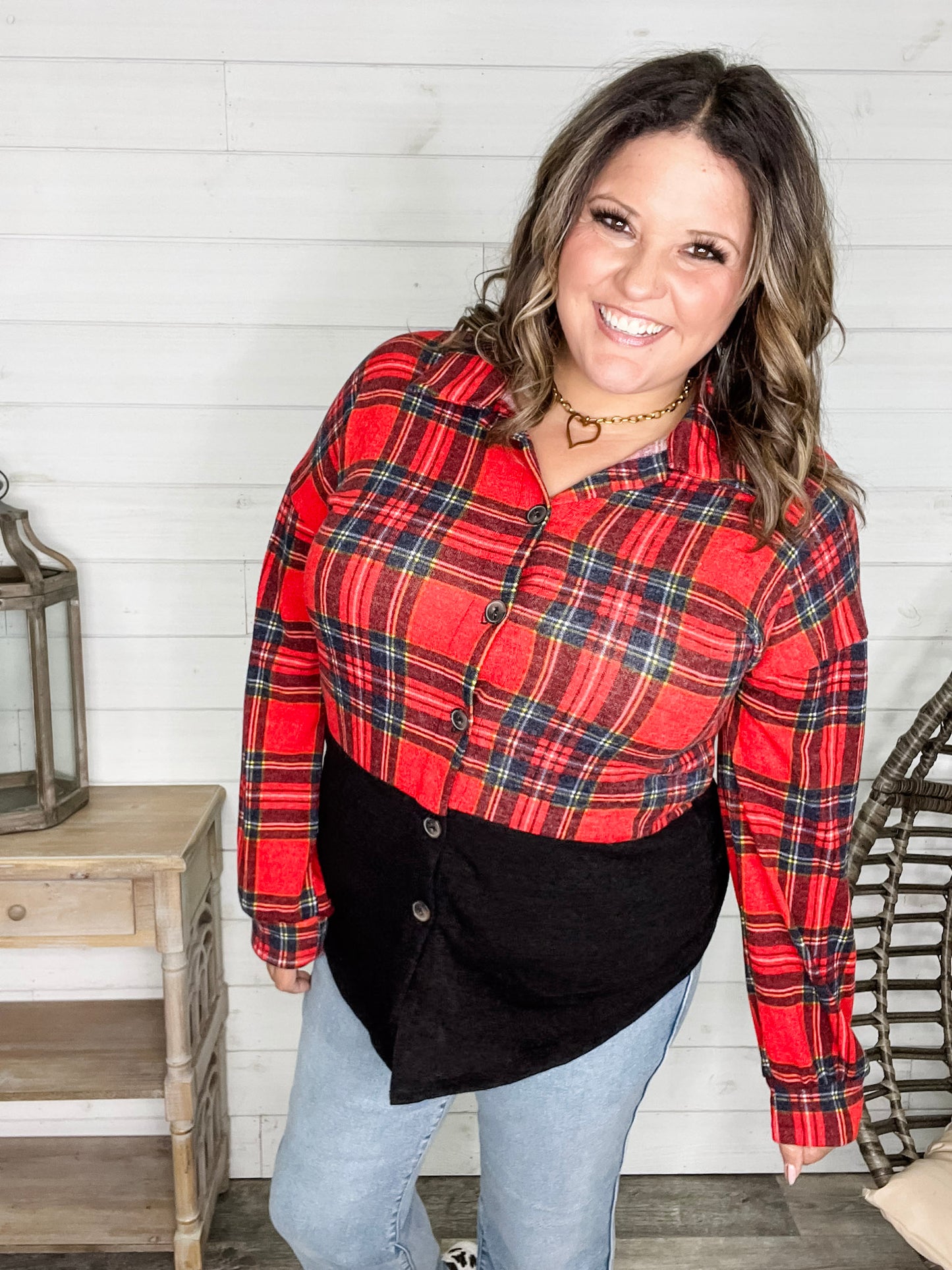 "Sawyer" Long Sleeve Button Up Plaid Colorblock