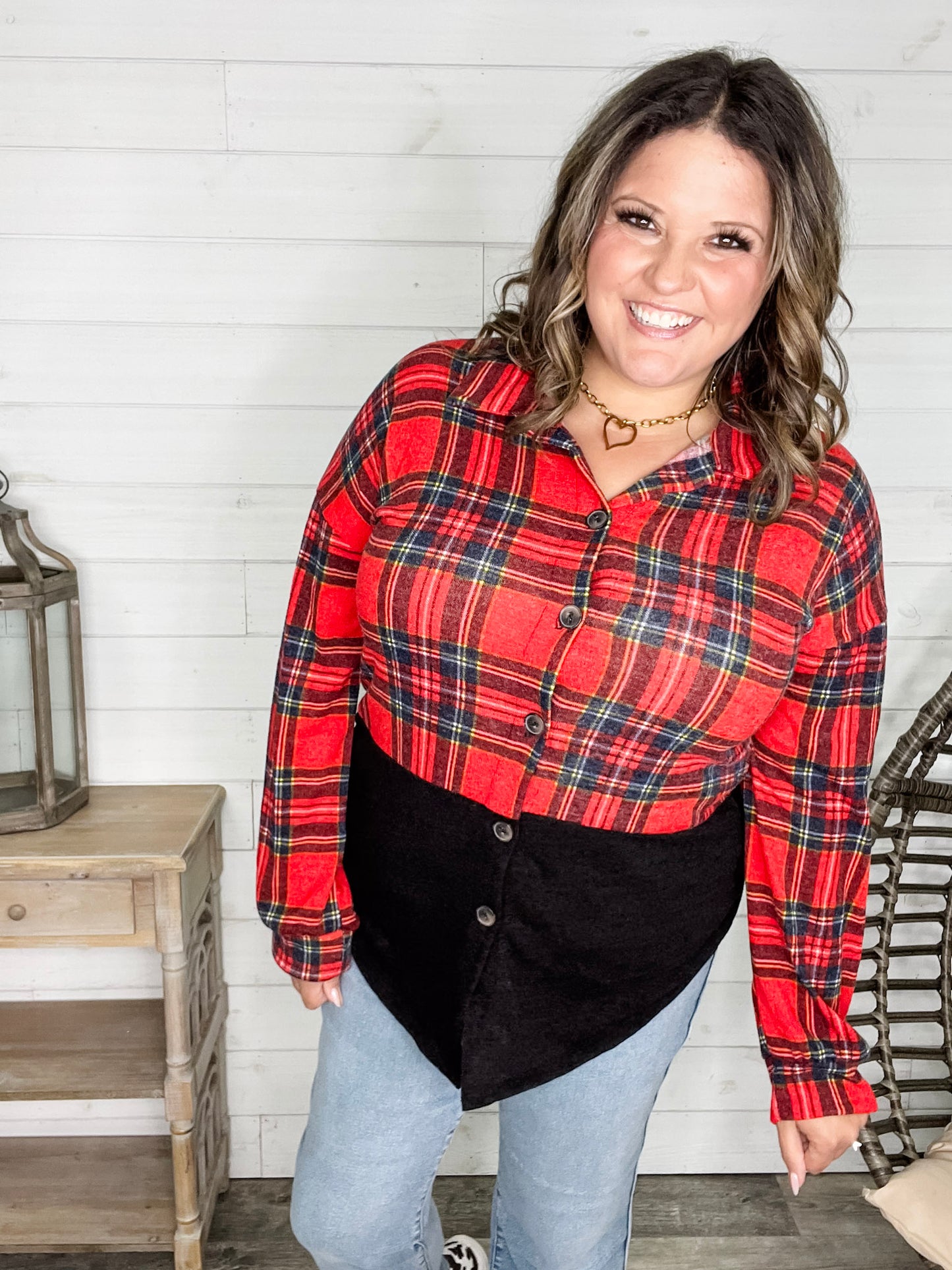 "Sawyer" Long Sleeve Button Up Plaid Colorblock