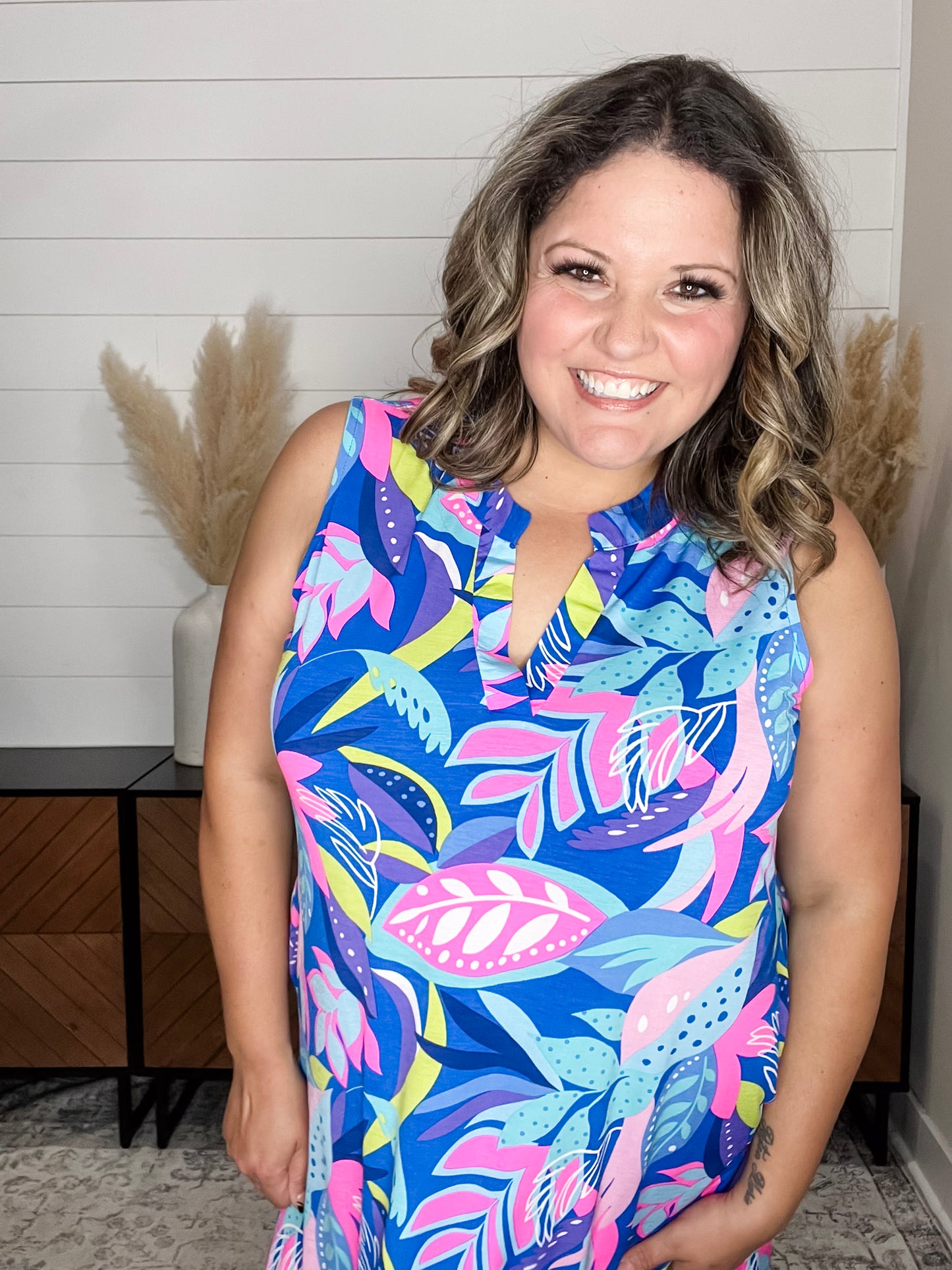 "Stafford" Sleeveless Split Neck Dress with Pockets