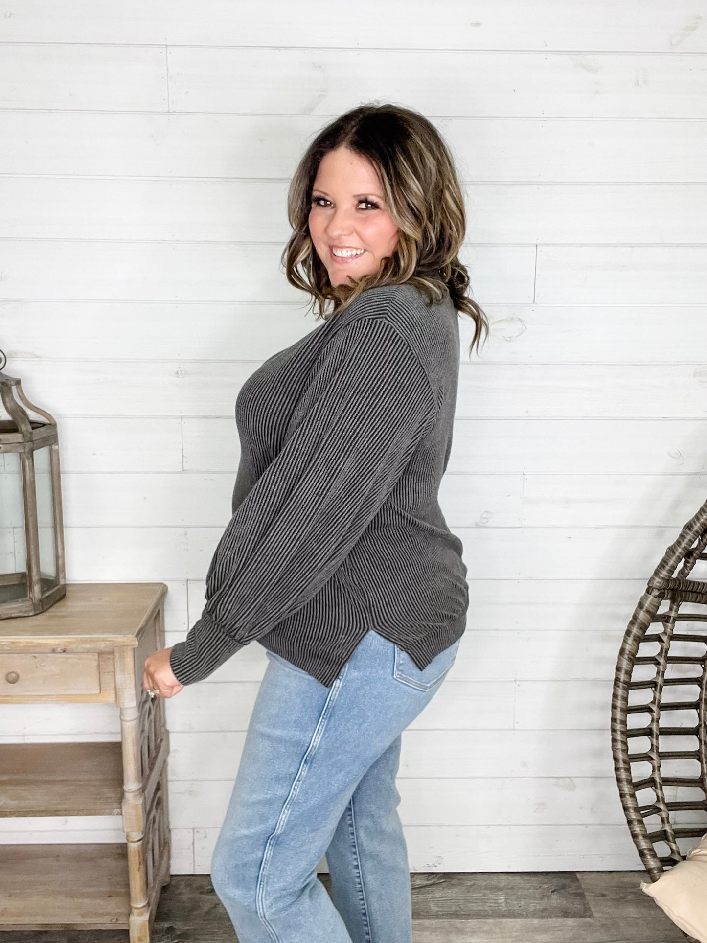 "If You Say So" V Neck Long Sleeve Ribbed Weekender