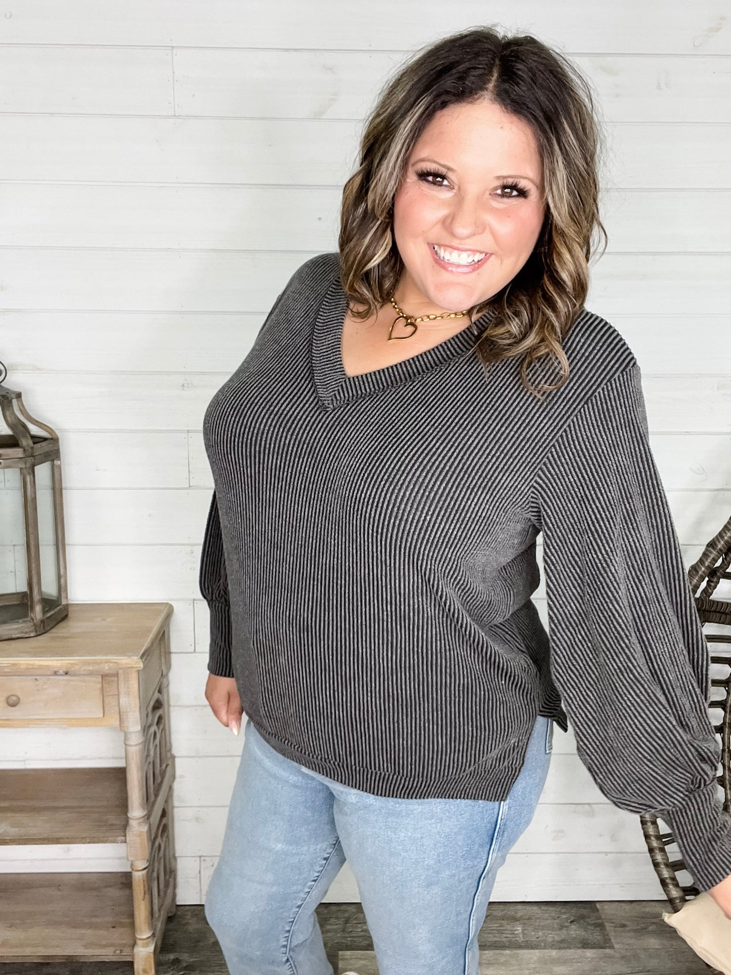 "If You Say So" V Neck Long Sleeve Ribbed Weekender