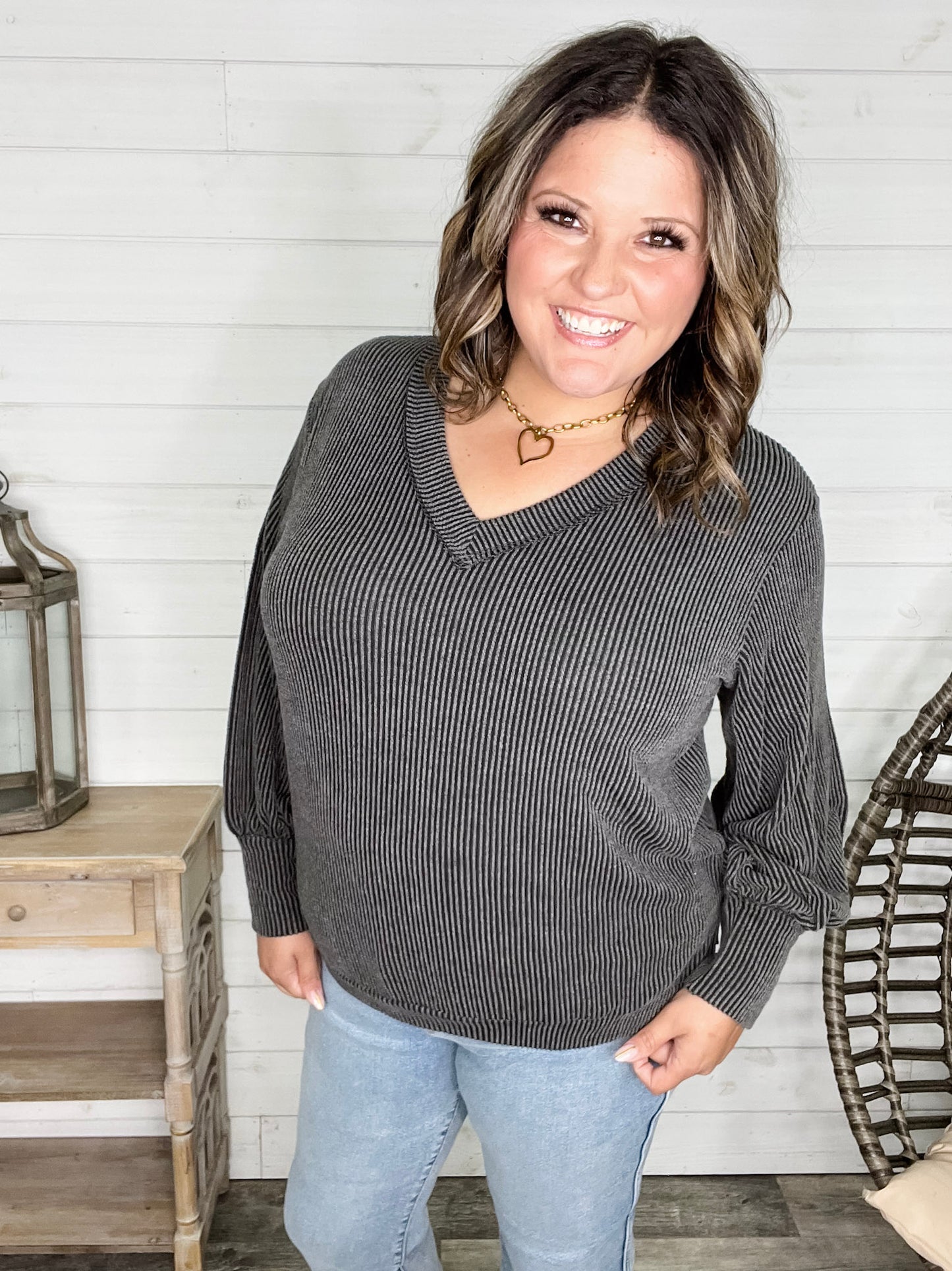 "If You Say So" V Neck Long Sleeve Ribbed Weekender