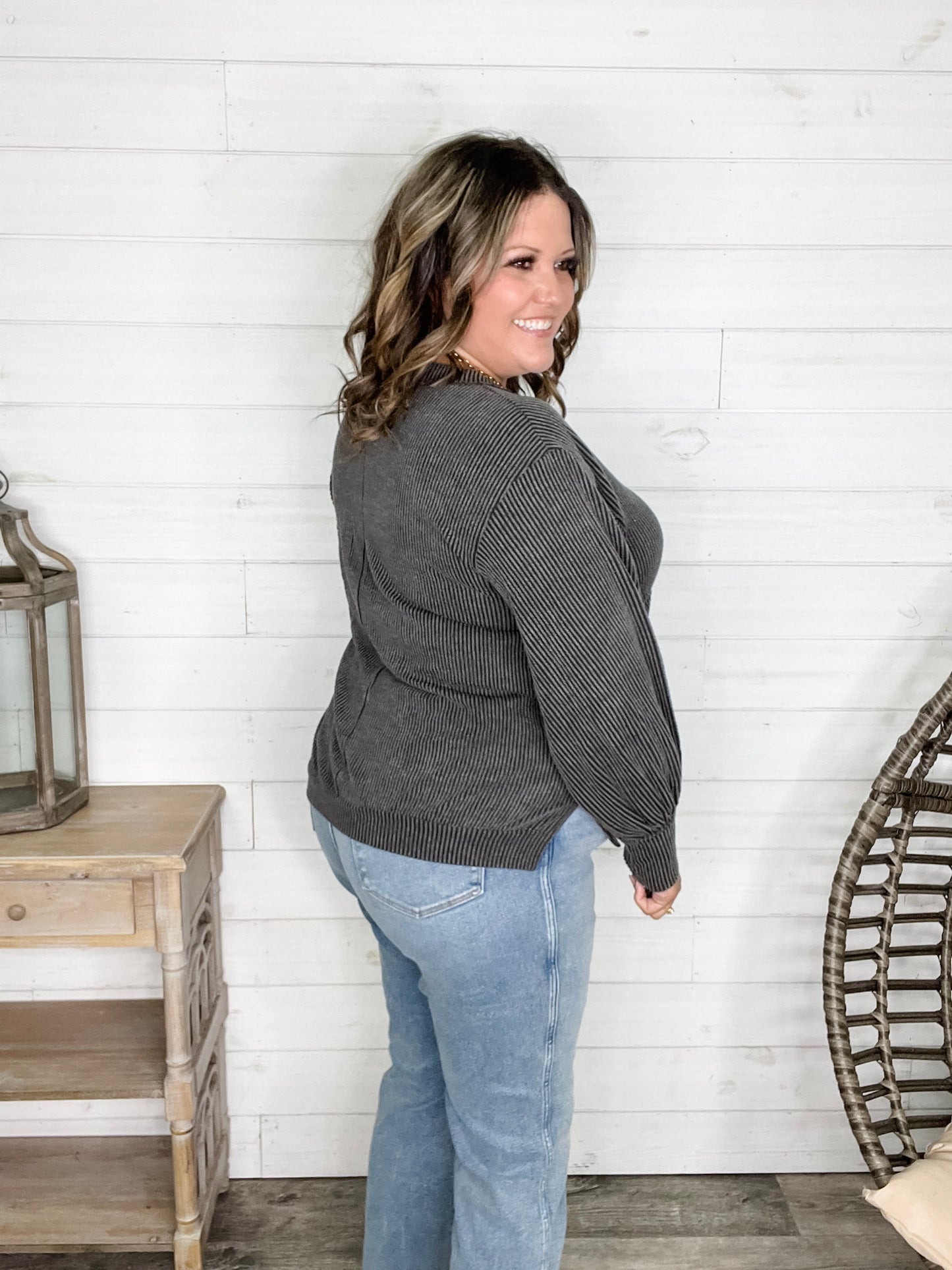 "If You Say So" V Neck Long Sleeve Ribbed Weekender