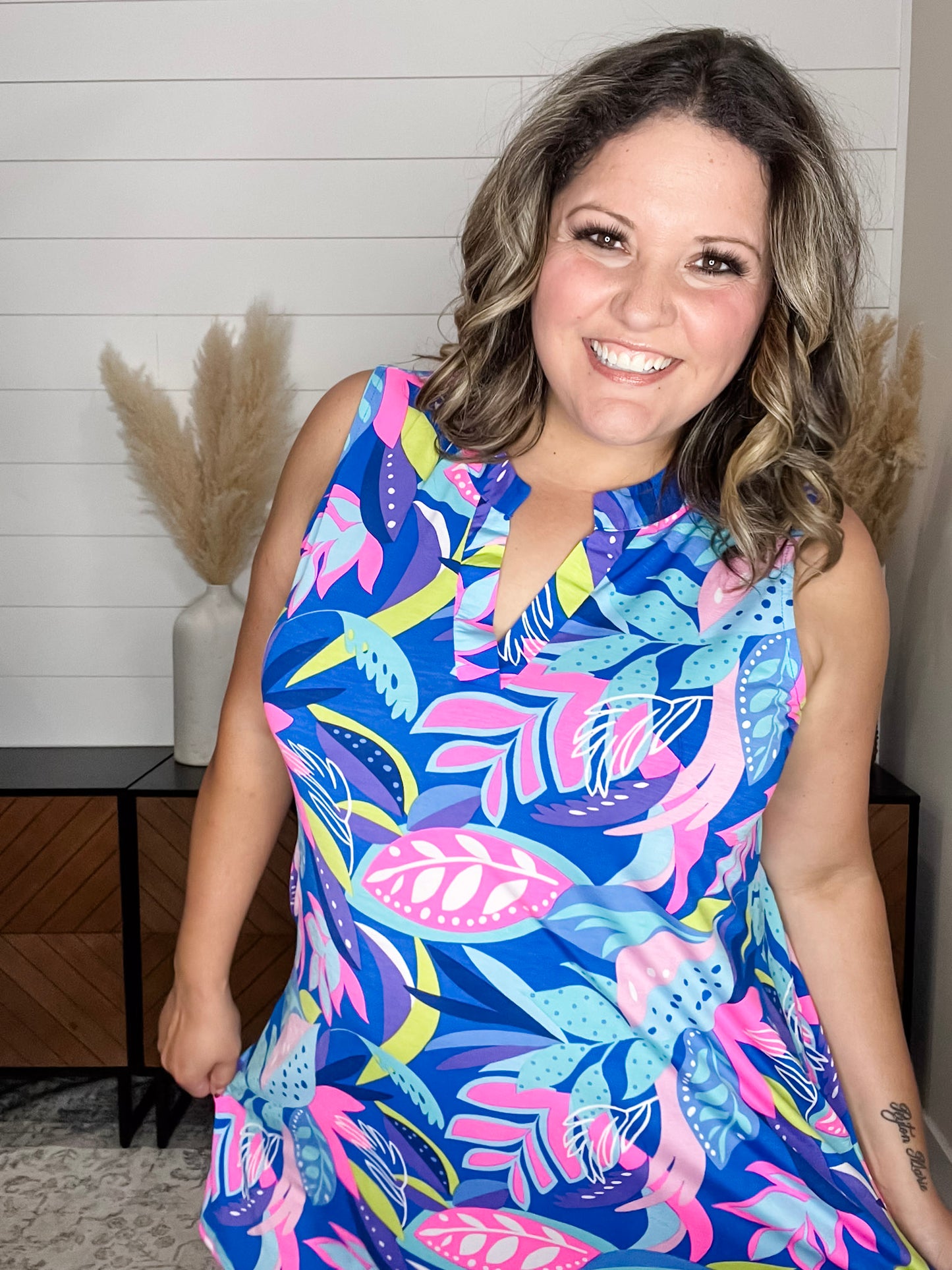 "Stafford" Sleeveless Split Neck Dress with Pockets