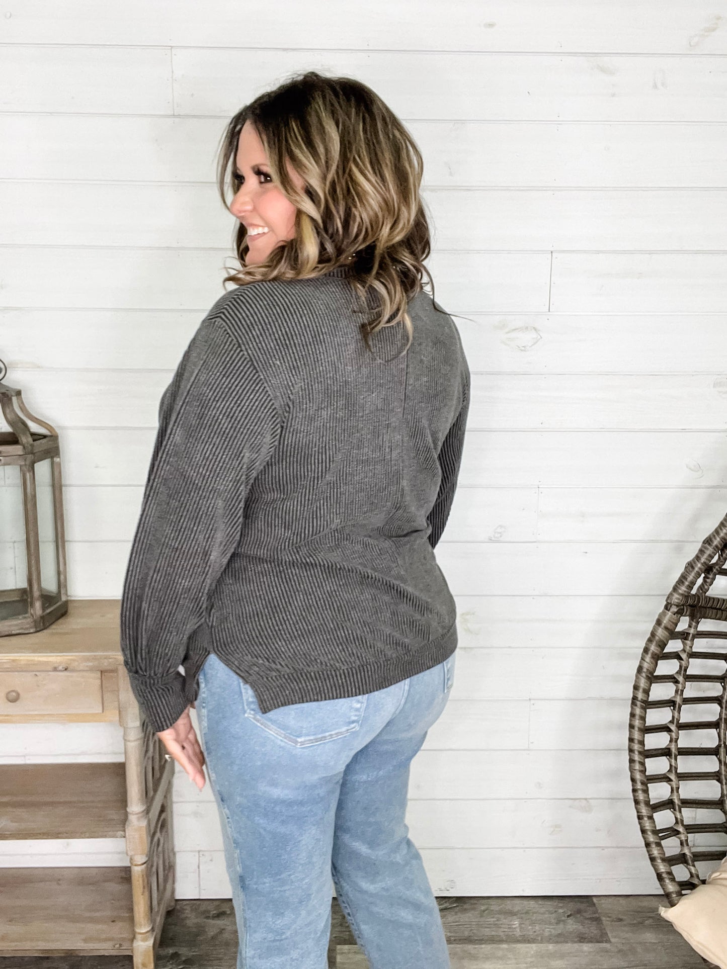 "If You Say So" V Neck Long Sleeve Ribbed Weekender