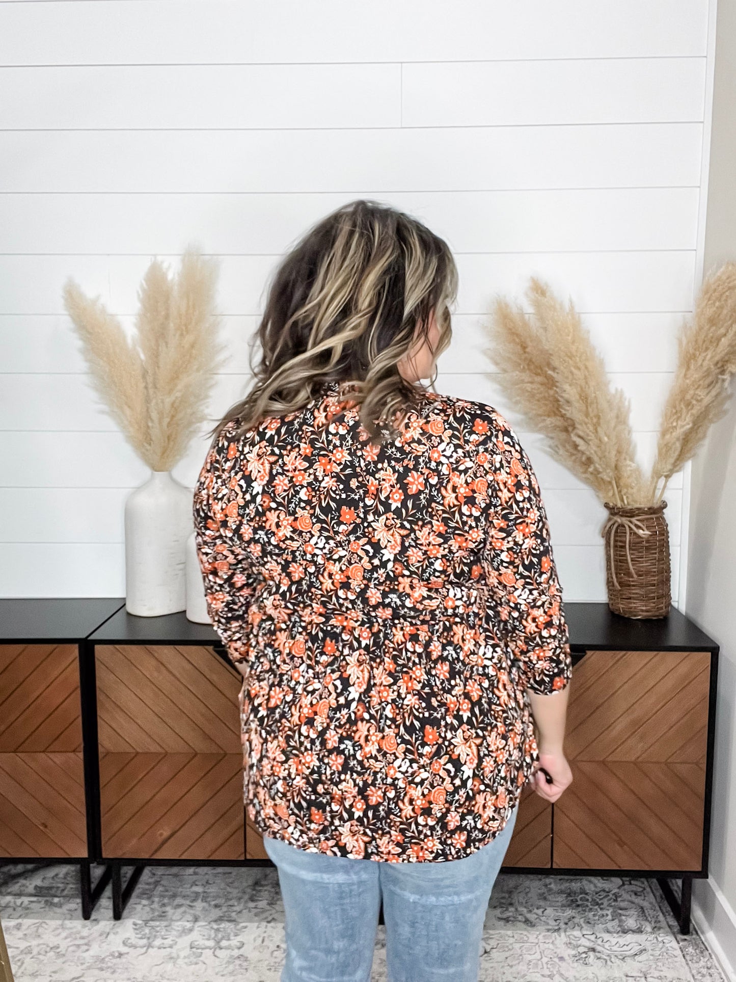 "Promise" Floral Split Neck 3/4 Sleeve Babydoll