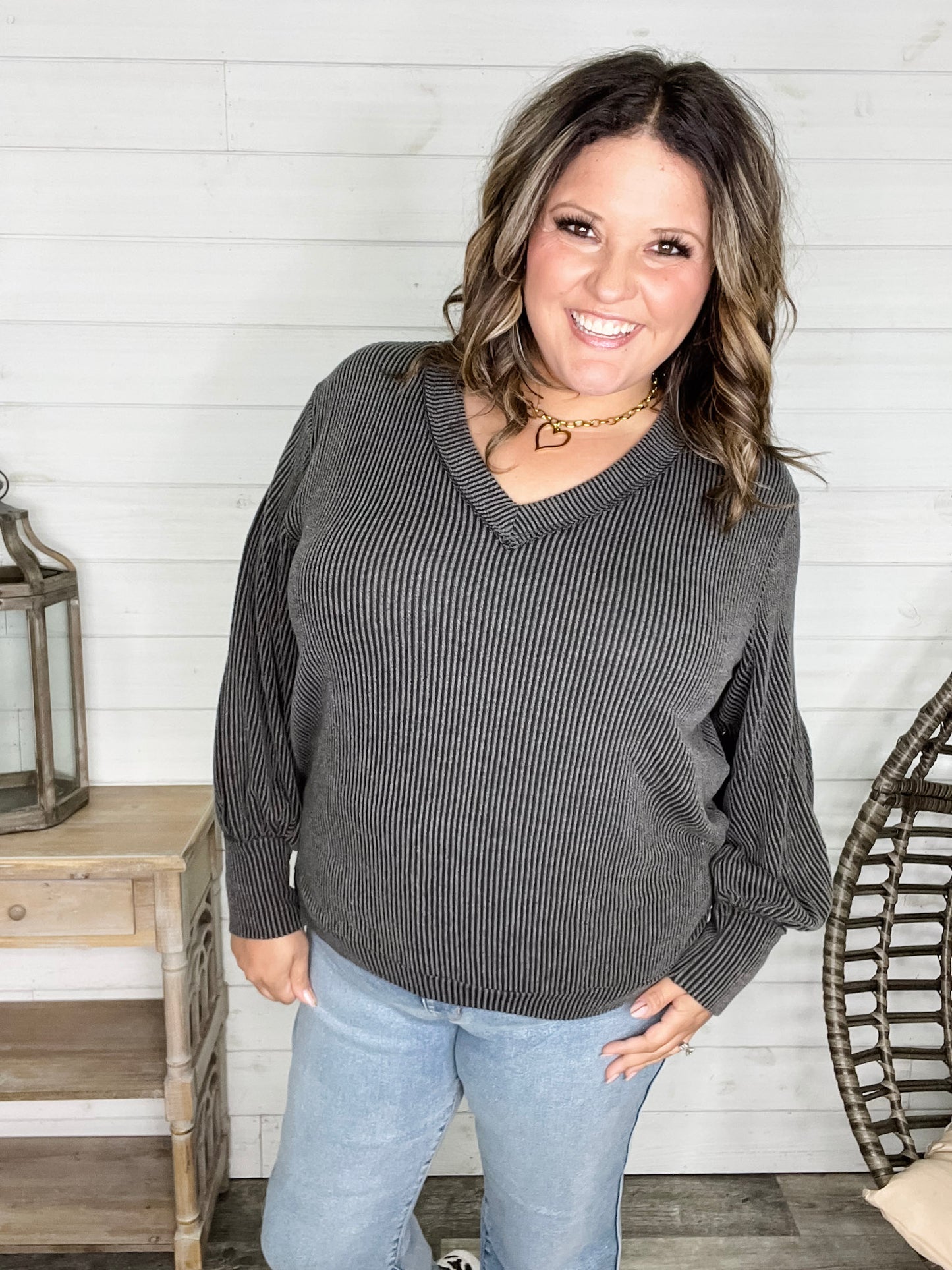 "If You Say So" V Neck Long Sleeve Ribbed Weekender