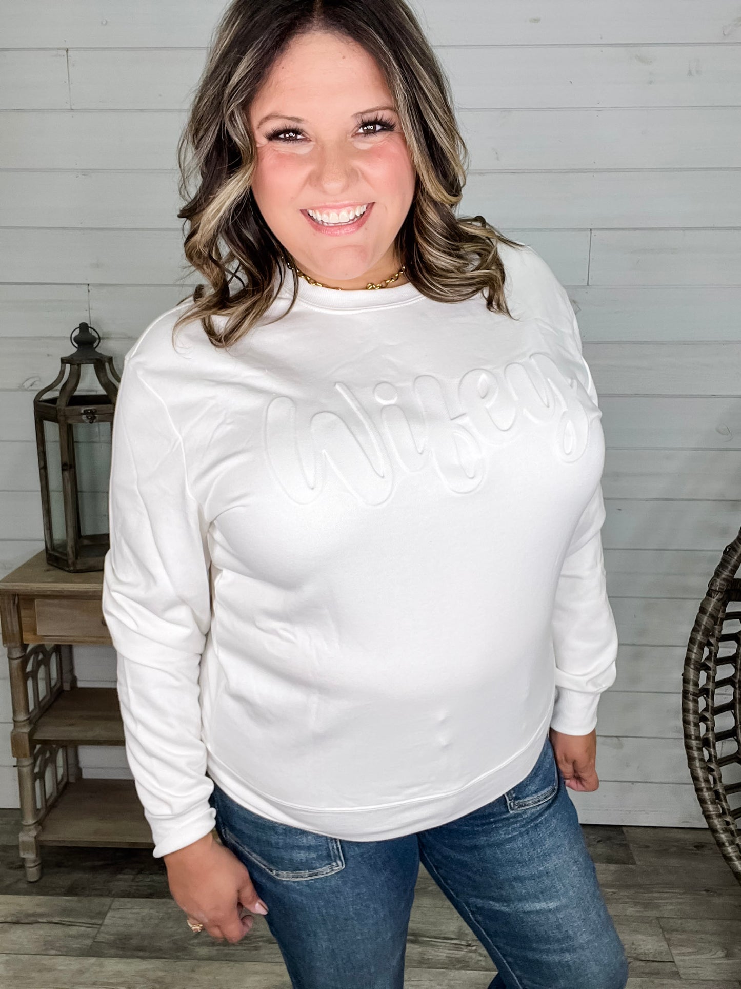 "Wifey" Embossed Crewneck Sweatshirt