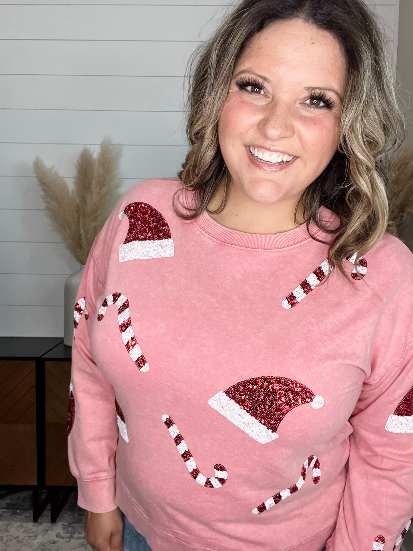 Sequin Candy Cane & Hat Long Sleeve