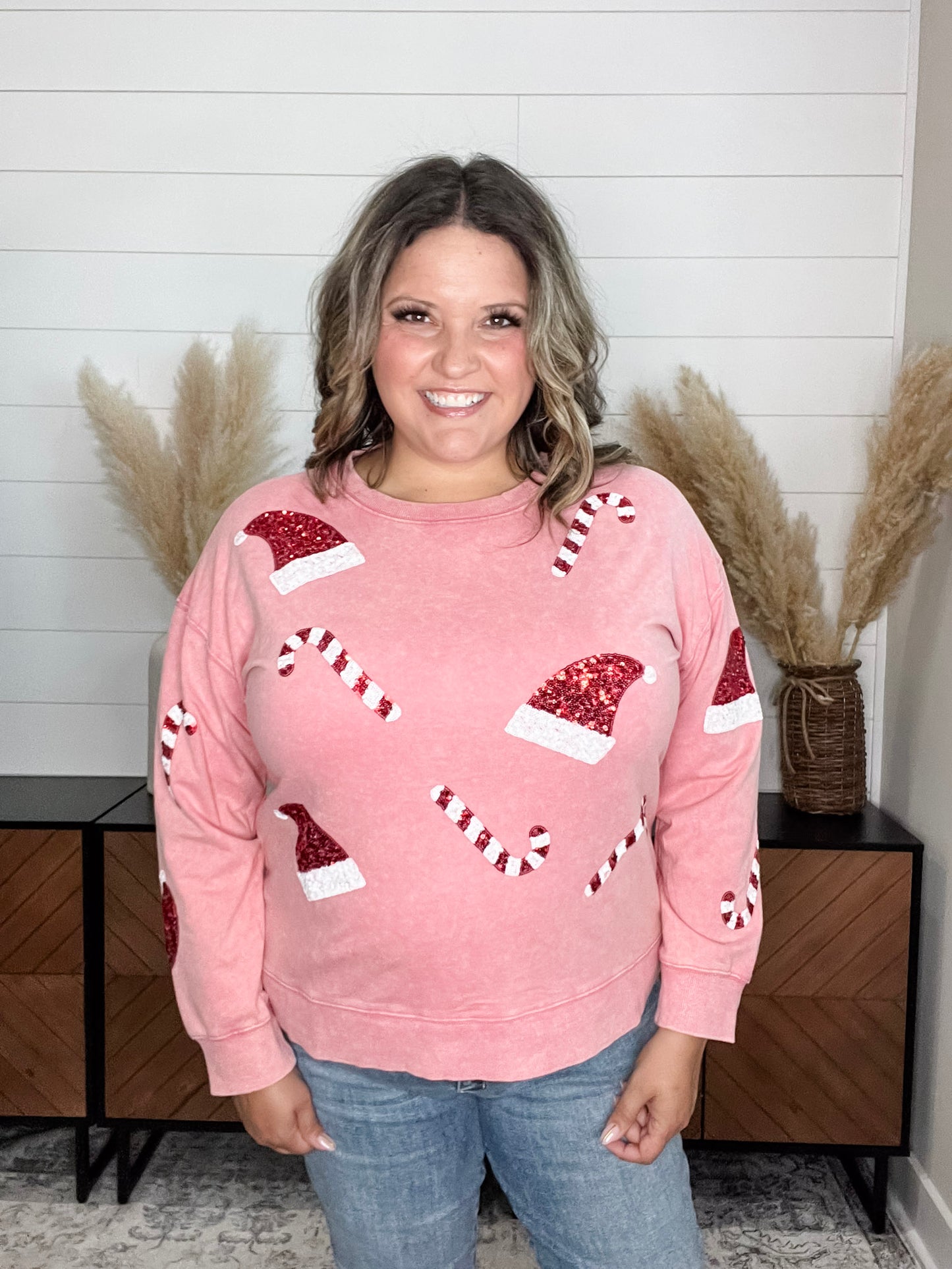 Sequin Candy Cane & Hat Long Sleeve